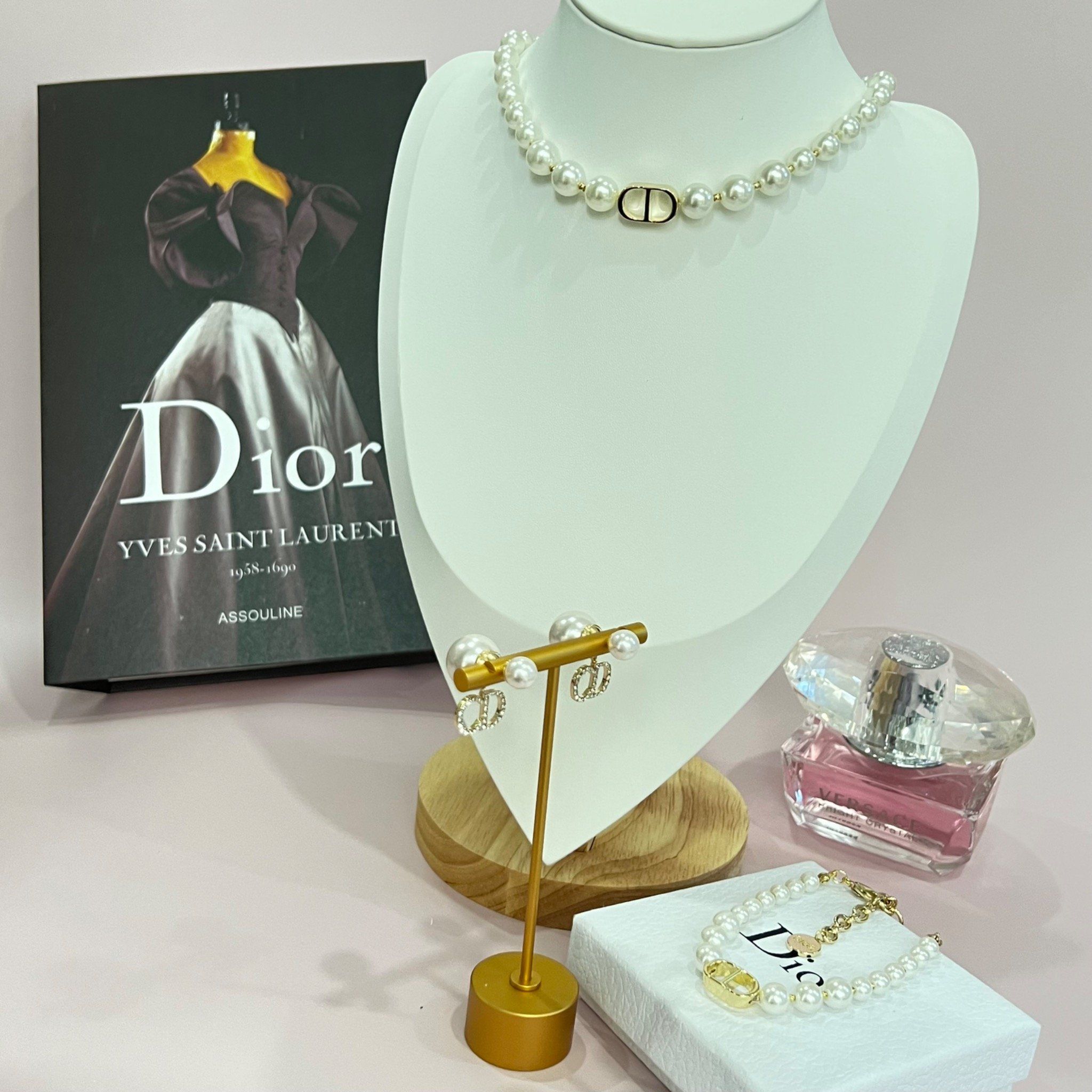 Bộ Trang Sức Di.oor Vàng - Vòng cổ Choker, Vòng Tay & Bông Tai Ngọc Trai, Pha Lê 2 Kiểu Đeo Quý Phái (AC)