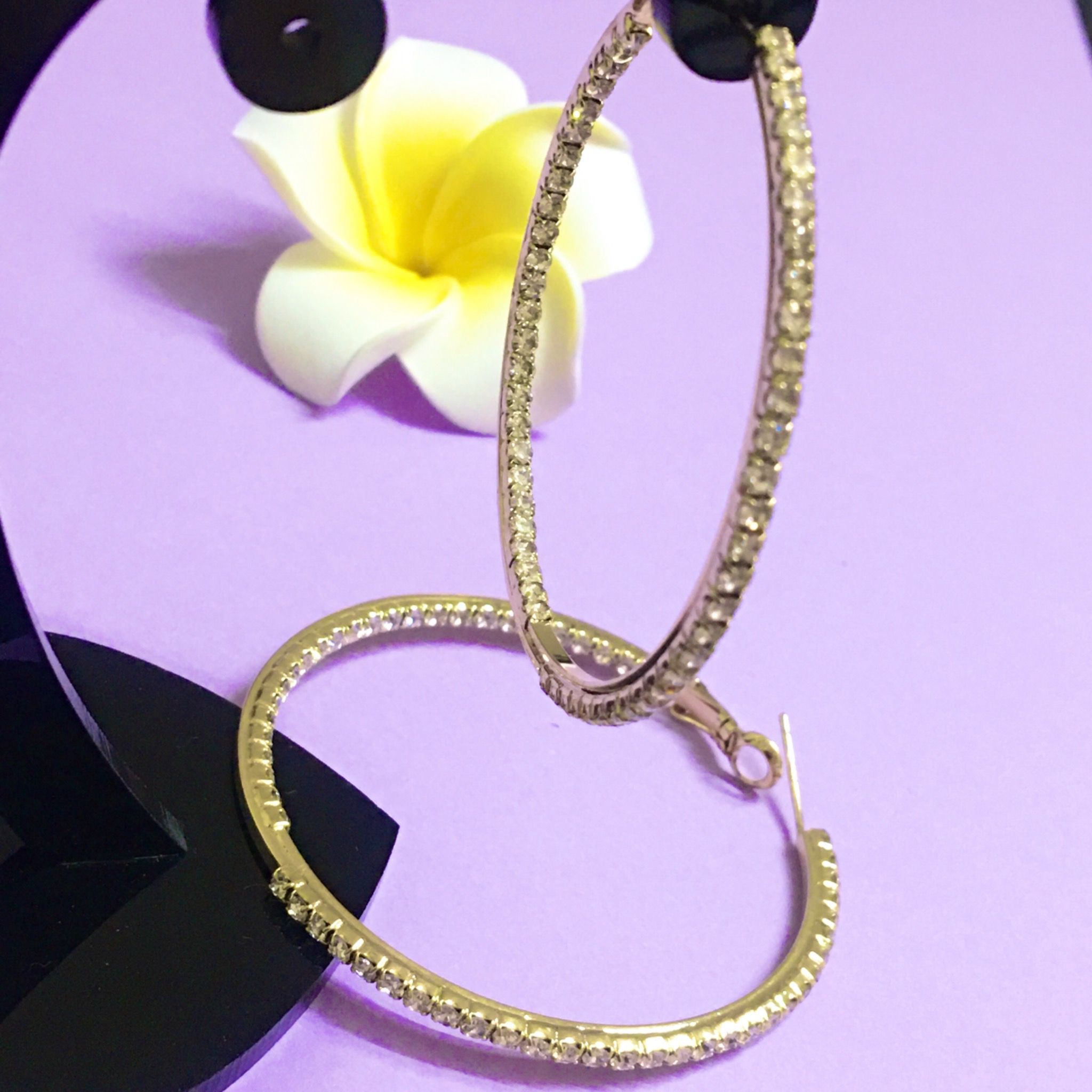 Bông Tai Khoen Tròn Màu Vàng 5cm Pha Lê Trắng (BB)