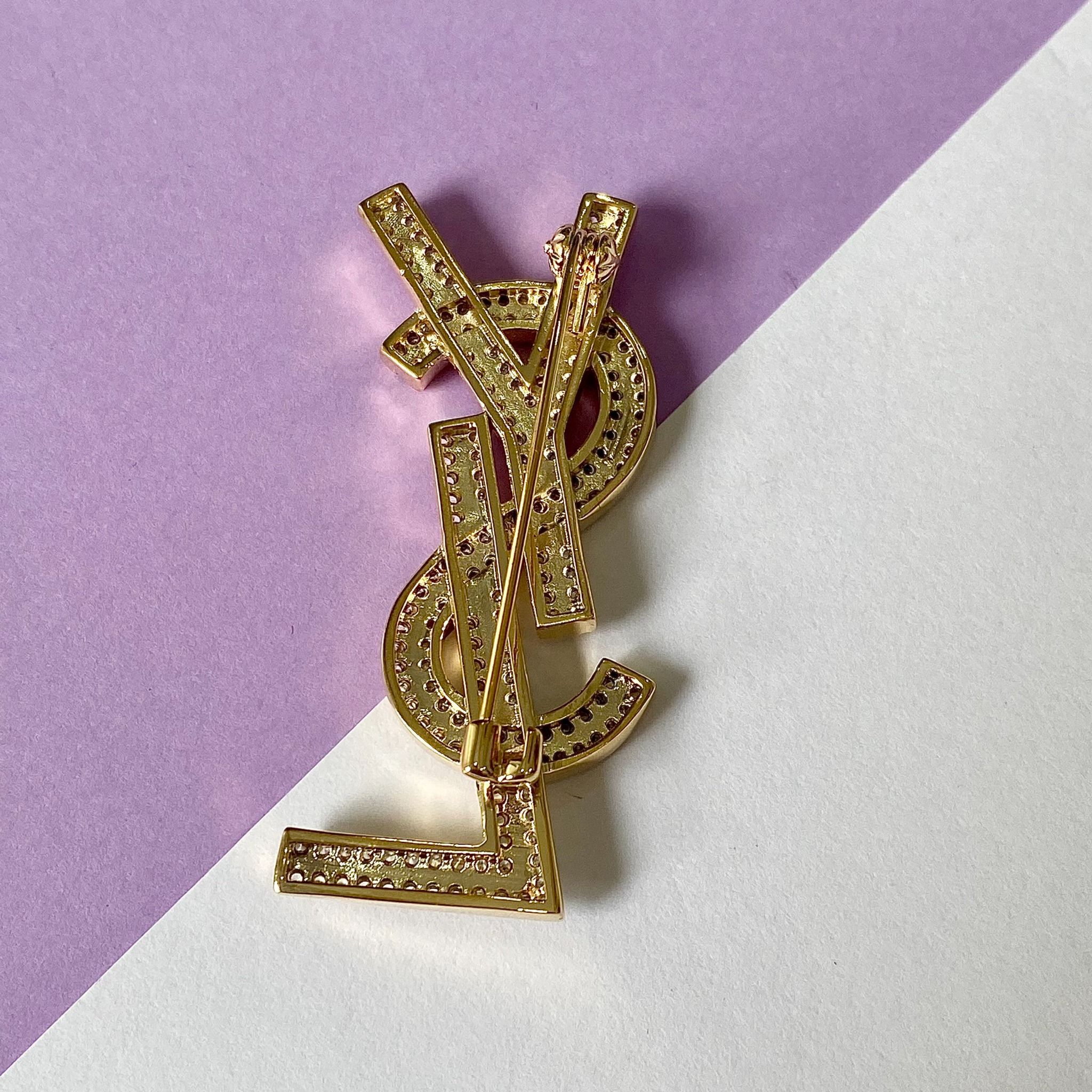 Cài Áo Nam, Nữ - YSL Màu Vàng Pha Lê Trắng (AE)