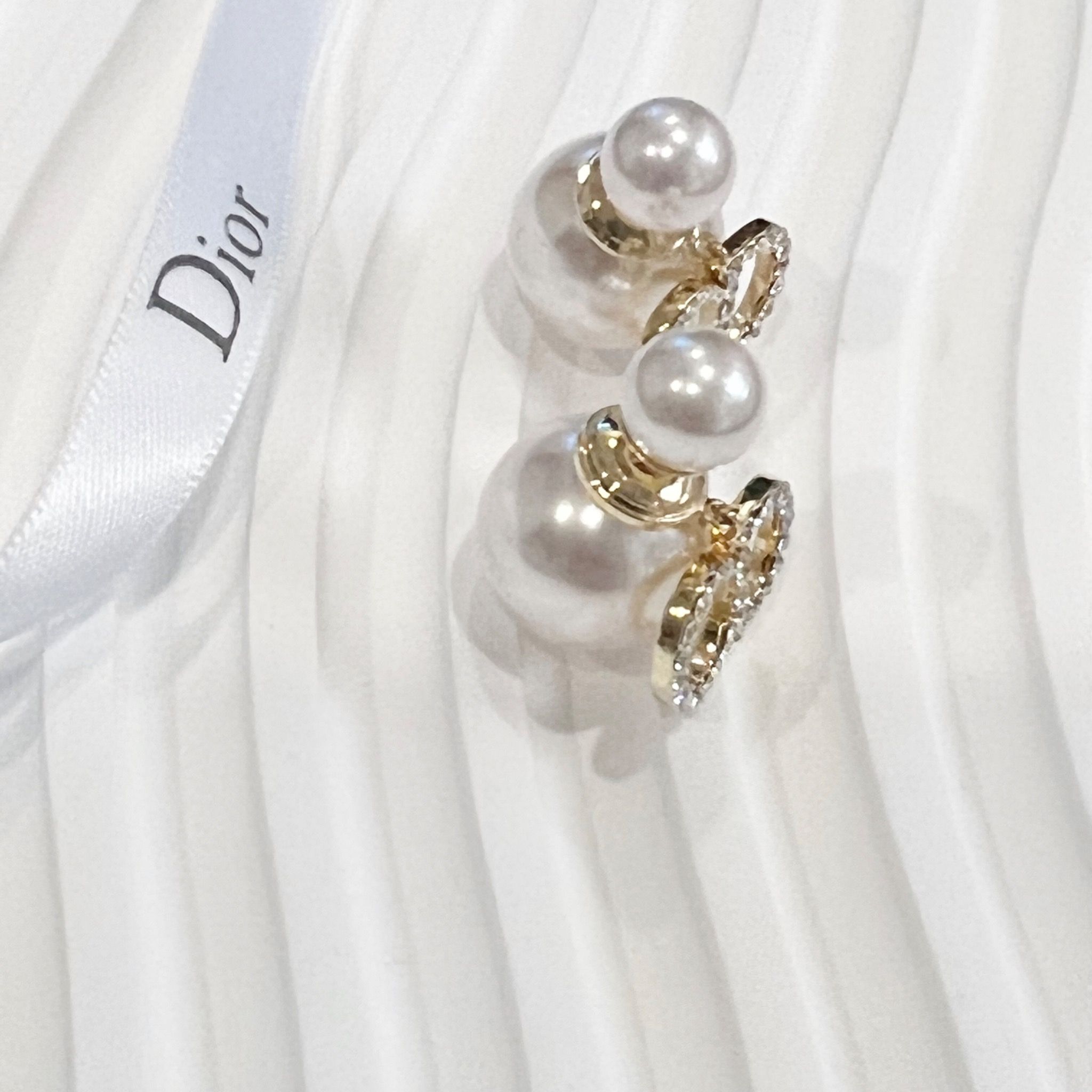 Bông Tai Dior Màu Vàng Ngọc Trai & Pha Lê Trắng (AM) - Có 3 Kiểu Đeo