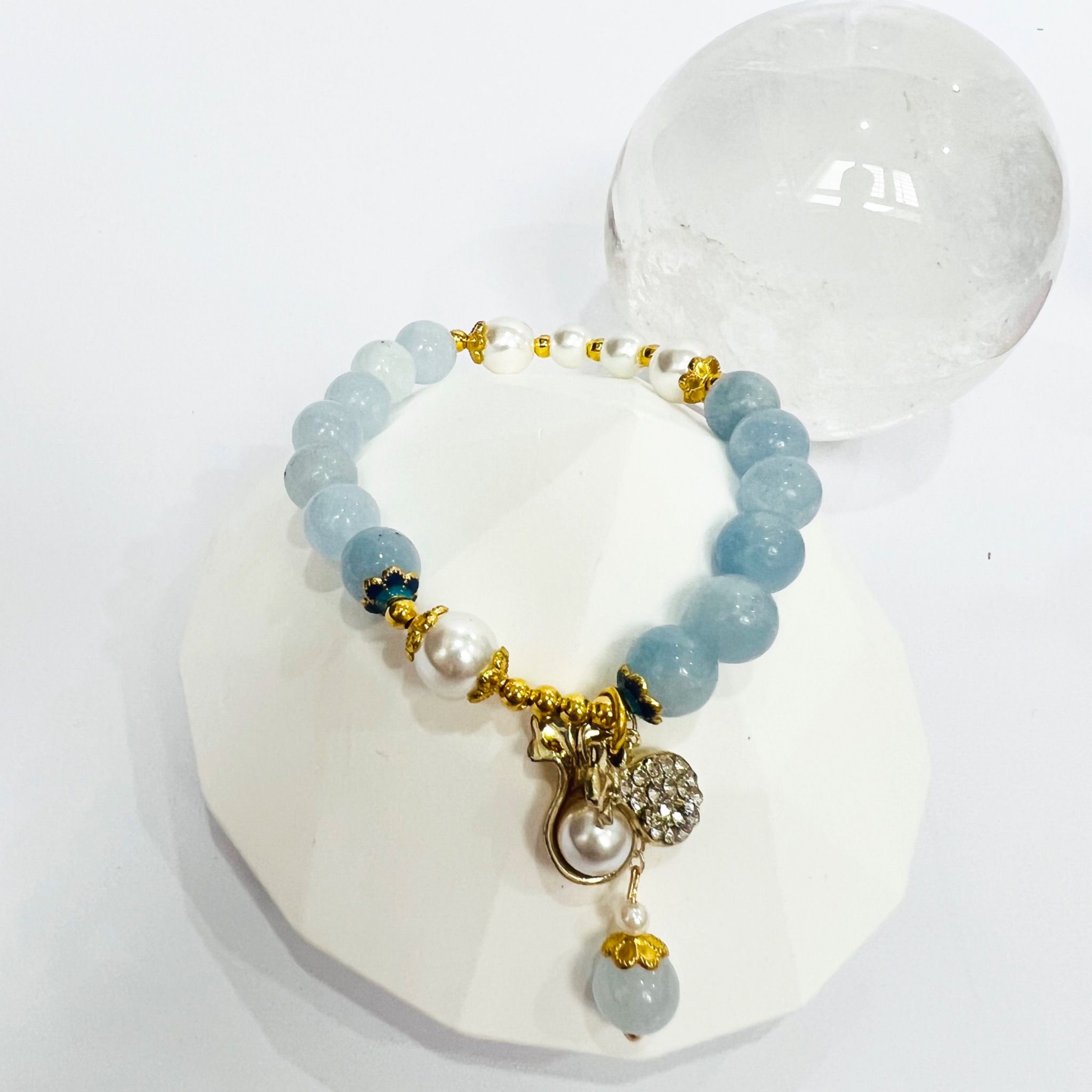  Vòng Tay Phong Thuỷ Cao Cấp - Túi Tiền May Mắn Đá Aquamarine 