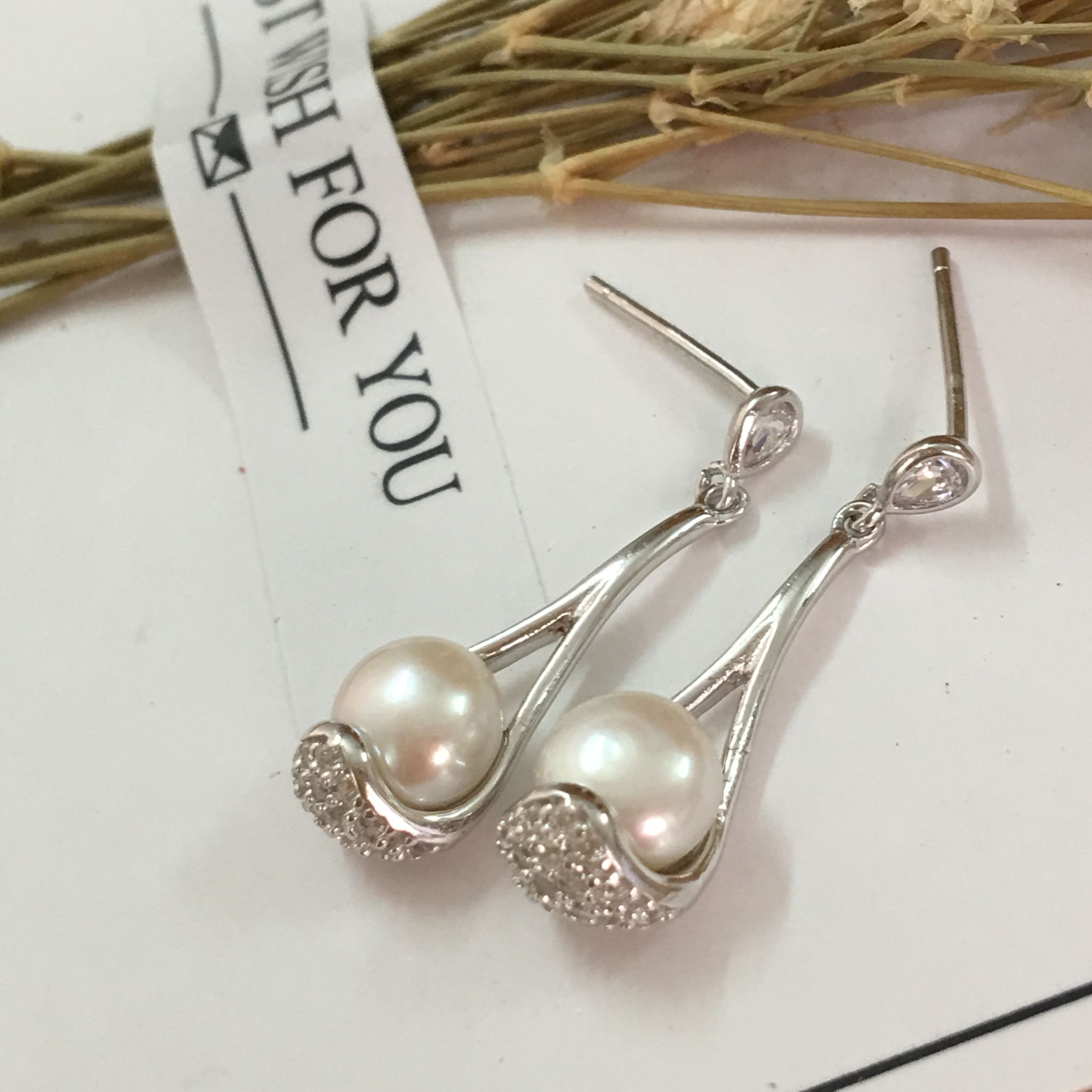 BÔNG TAI BẠC CAO CẤP - GIỌT NƯỚC PHA LÊ & NGỌC TRAI (AD)