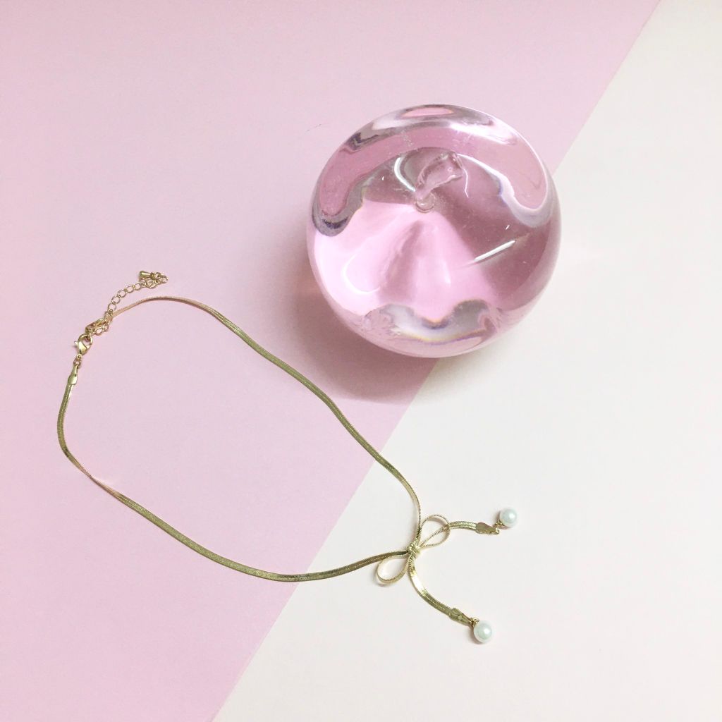 Dây Chuyền Ngắn - Choker Nơ Vàng Ngọc Trai (AB)