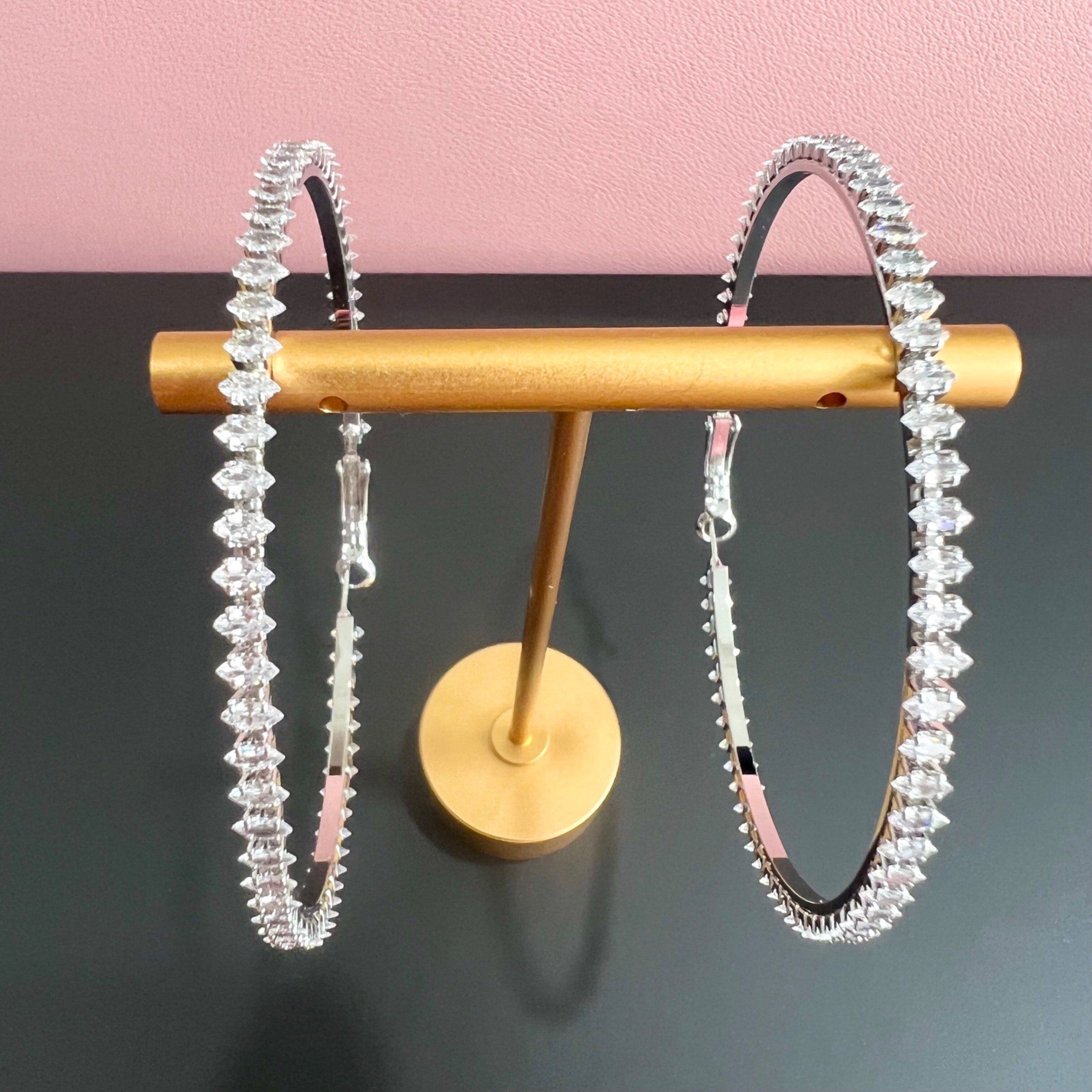 Bông Tai Khoen Tròn Bản To Màu Trắng 6,3cm Pha Lê (BN)