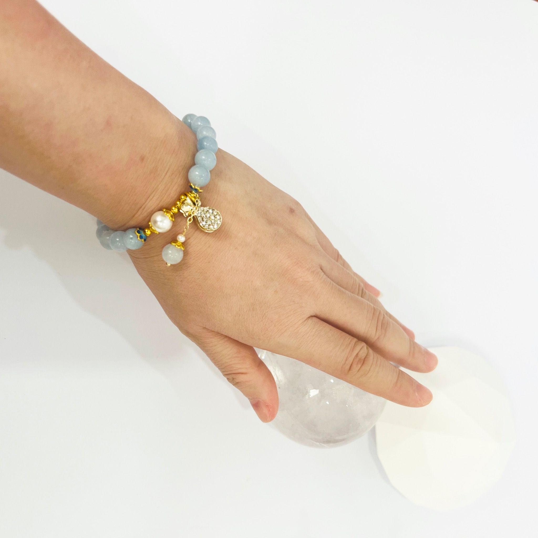 Vòng Tay Phong Thuỷ Cao Cấp - Túi Tiền May Mắn Đá Aquamarine