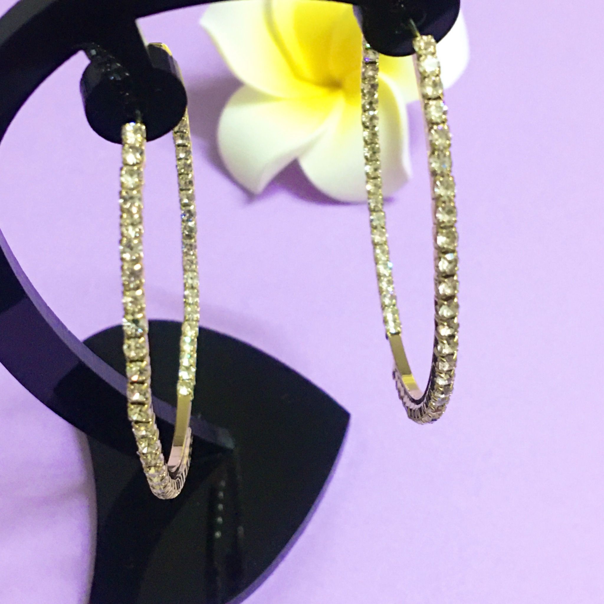 Bông Tai Khoen Tròn Màu Vàng 5cm Pha Lê Trắng (BB)