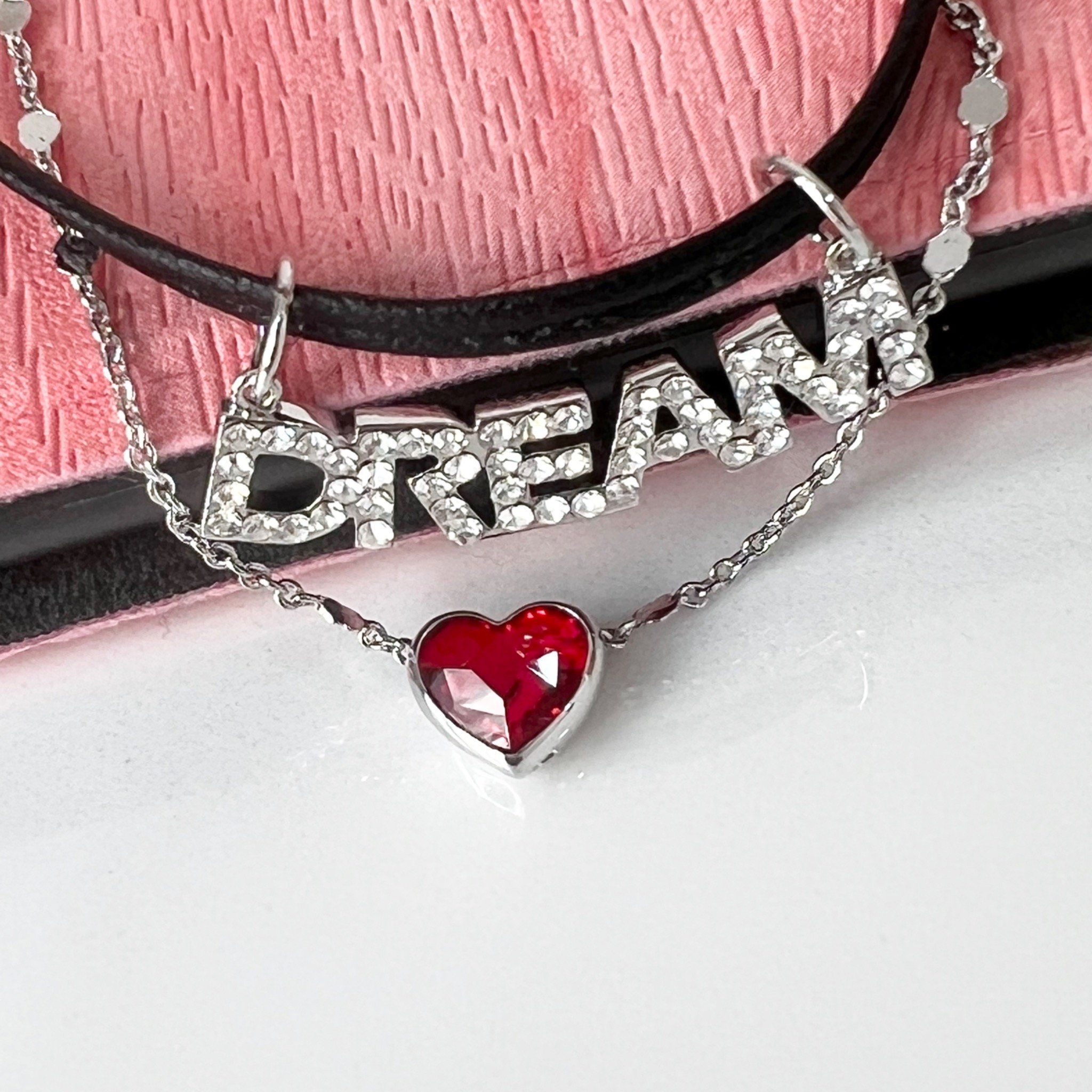 Dây Chuyền Ngắn - Choker 2 Tầng Dream & Trái Tim Pha Lê Đỏ