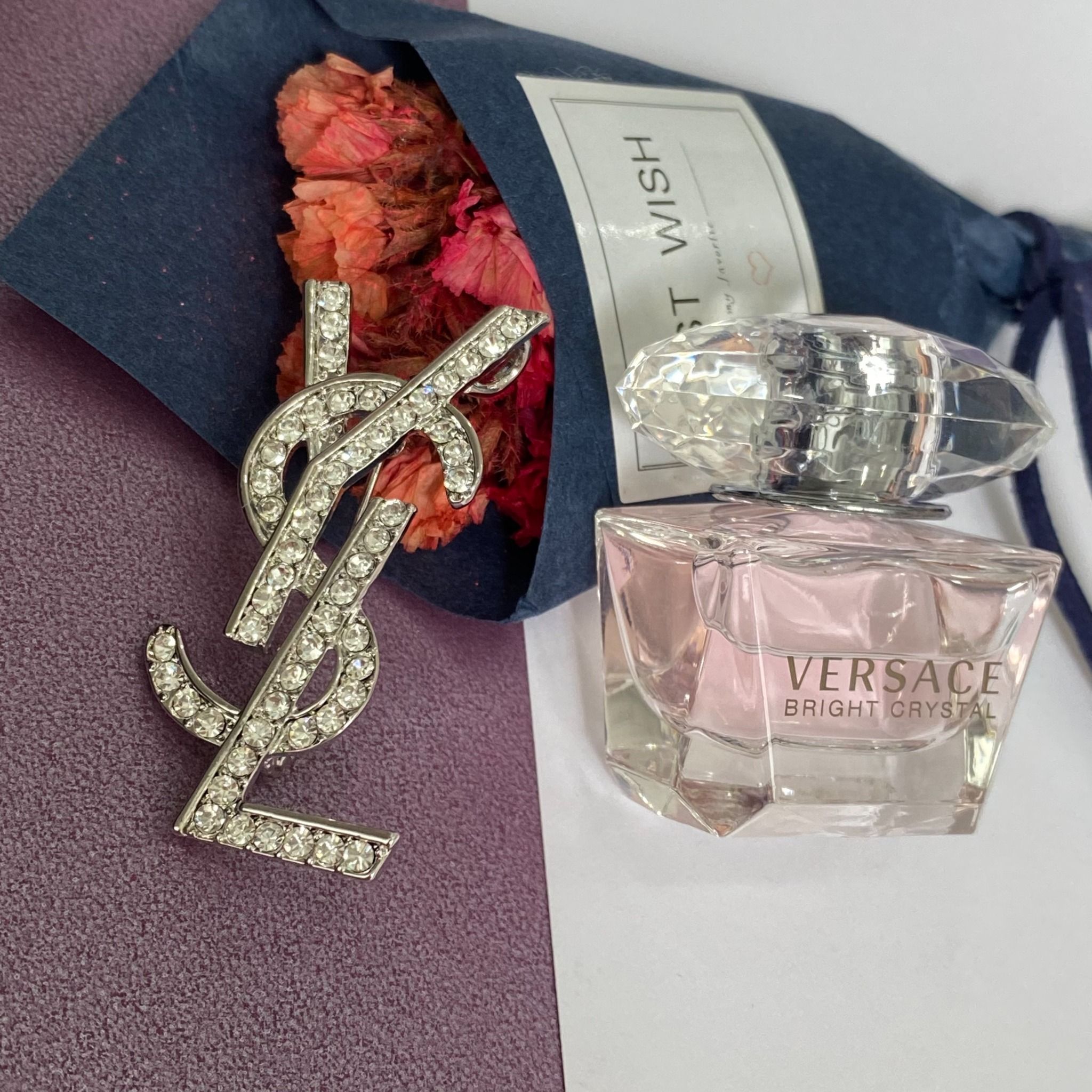 Cài Áo Nam, Nữ - YSL Màu Trắng Pha Lê (AH)