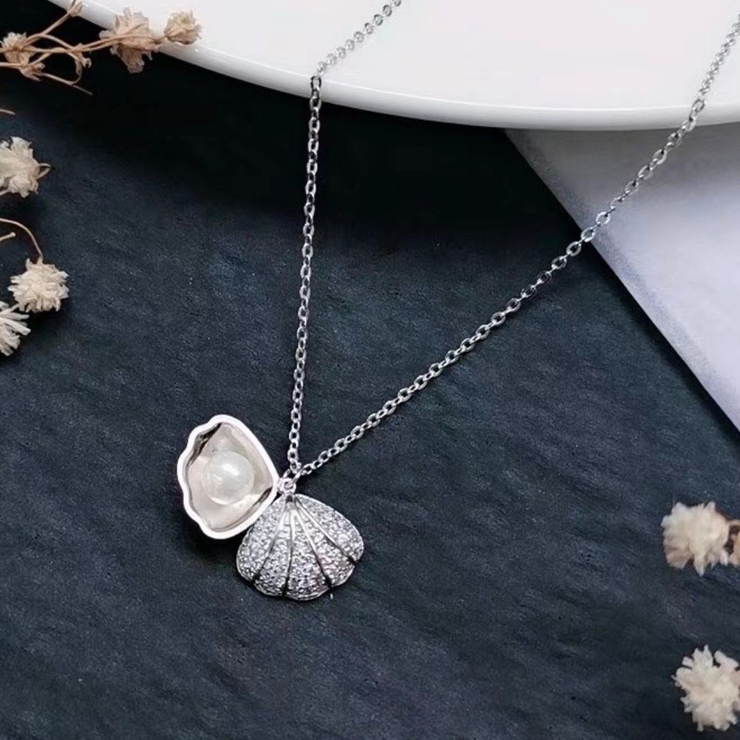 Dây Chuyền Bạc Cao Cấp - Vỏ Trai Pha Lê & Ngọc Trai Thiên Nhiên