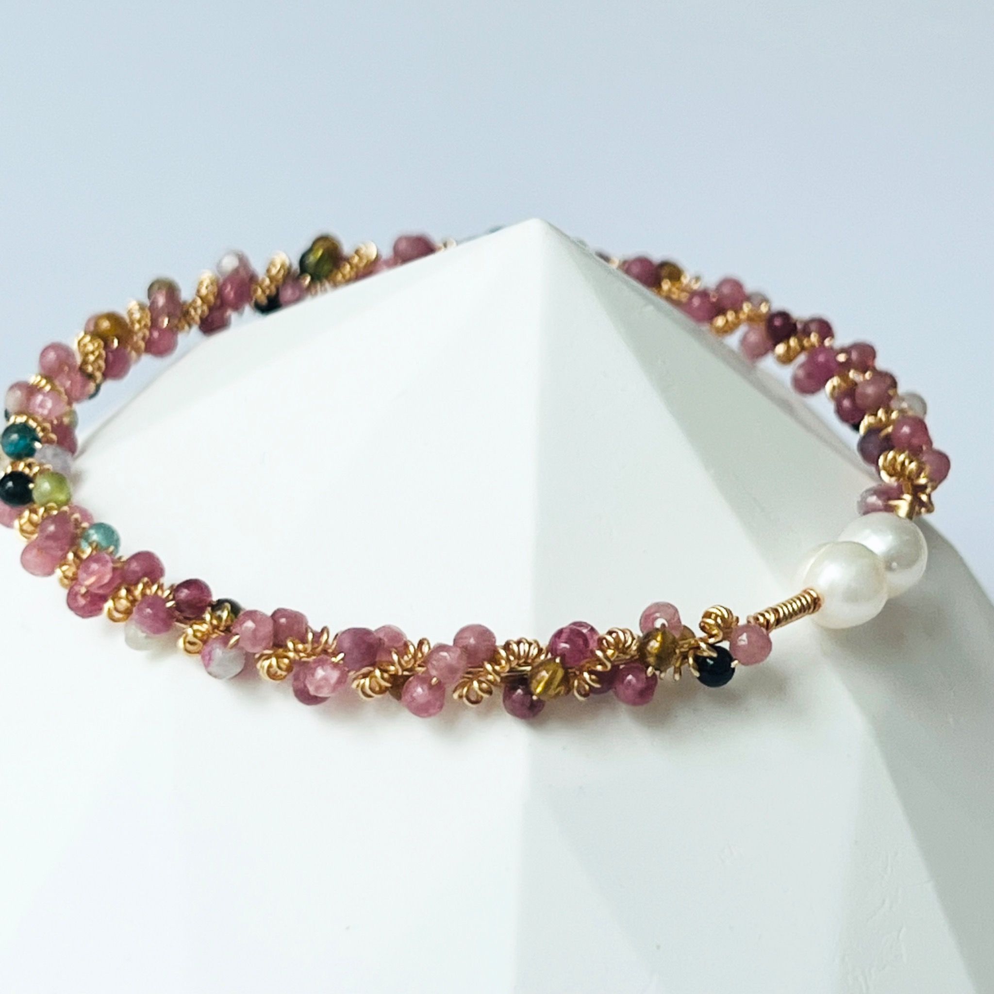 Vòng Tay Phong Thuỷ Cao Cấp - Đá Tourmaline Cầu Vòng & Ngọc Trai Thiên Nhiên