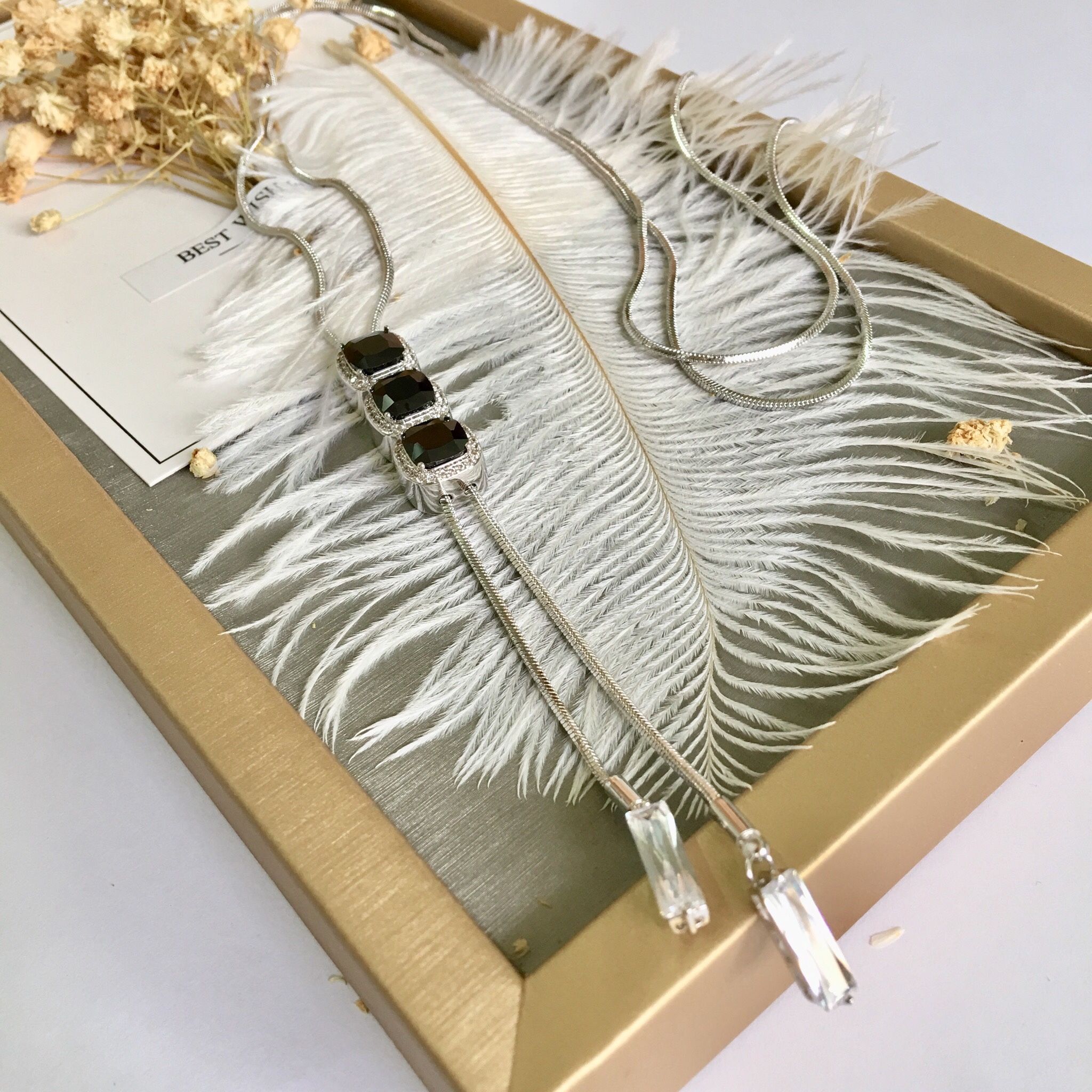 DÂY CHUYỀN DÀI CAO CẤP - PHA LÊ VUÔNG ĐEN SANG TRỌNG (AB)