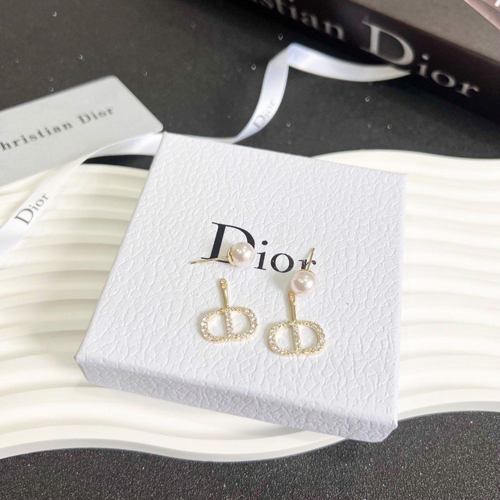 Bộ Trang Sức Dior Vàng - Vòng cổ Choker, Vòng Tay & Bông Tai Ngọc Trai, Pha Lê 3 Kiểu Đeo Quý Phái (AD)
