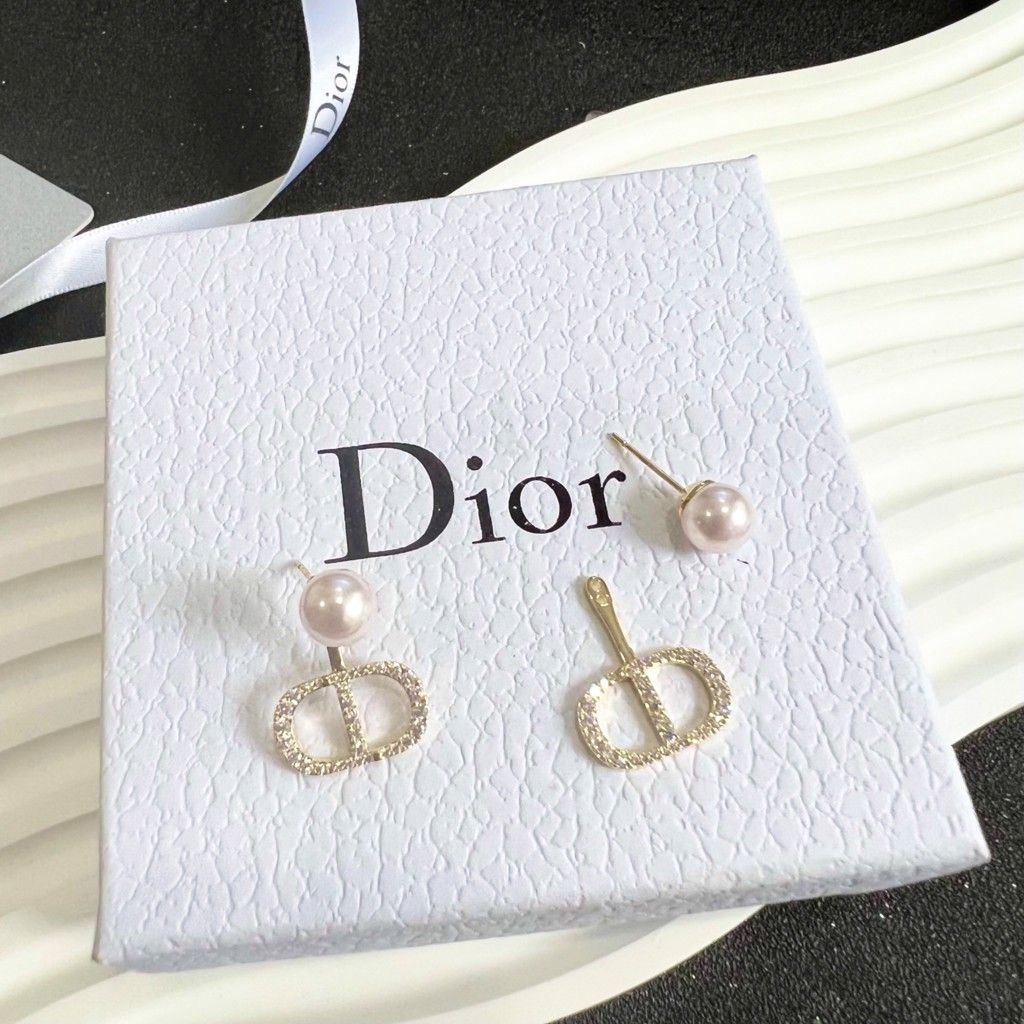 Bộ Trang Sức Dior Vàng - Vòng cổ Choker, Vòng Tay & Bông Tai Ngọc Trai, Pha Lê 3 Kiểu Đeo Quý Phái (AD)