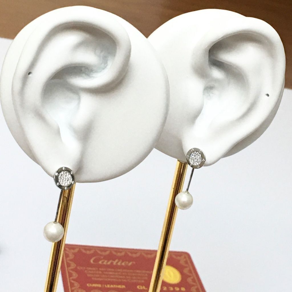 Bộ Trang Sức Bạc Cao Cấp - Cartier Ngọc Trai & Pha Lê Trắng