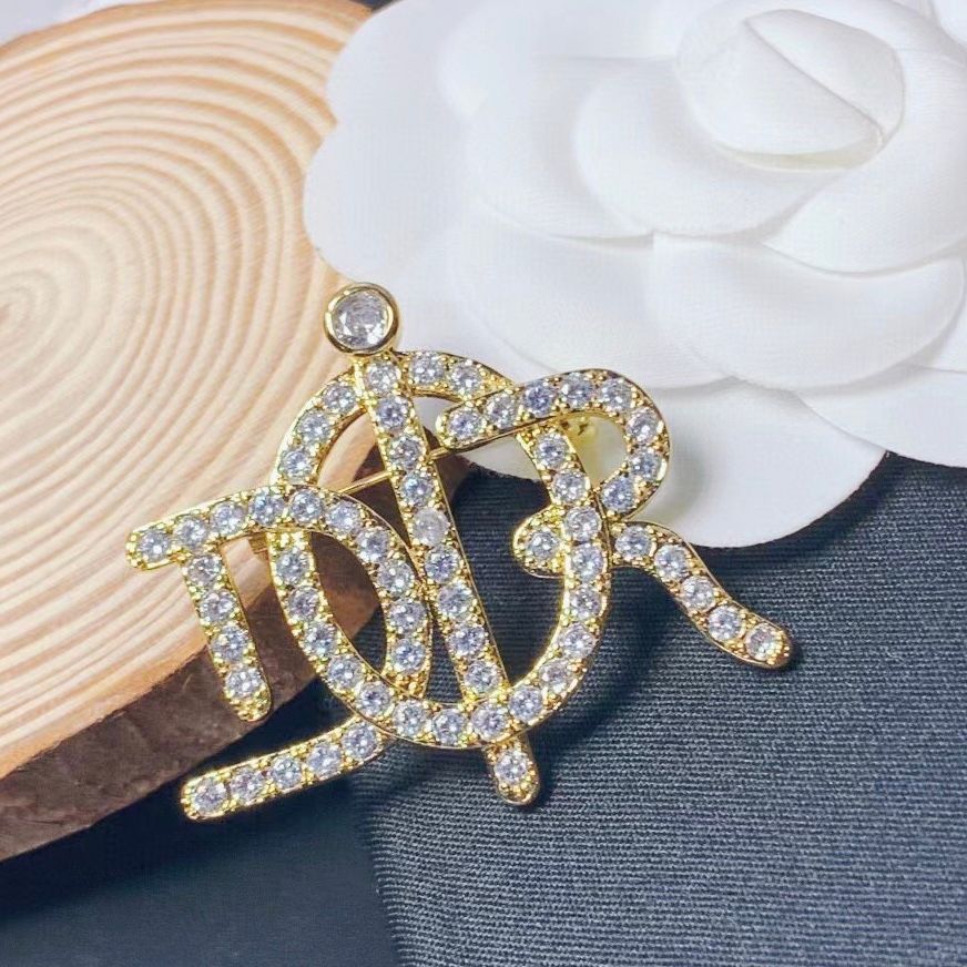 Cài Áo Nam, Nữ - Dior Màu Vàng Pha Lê Trắng (AV)