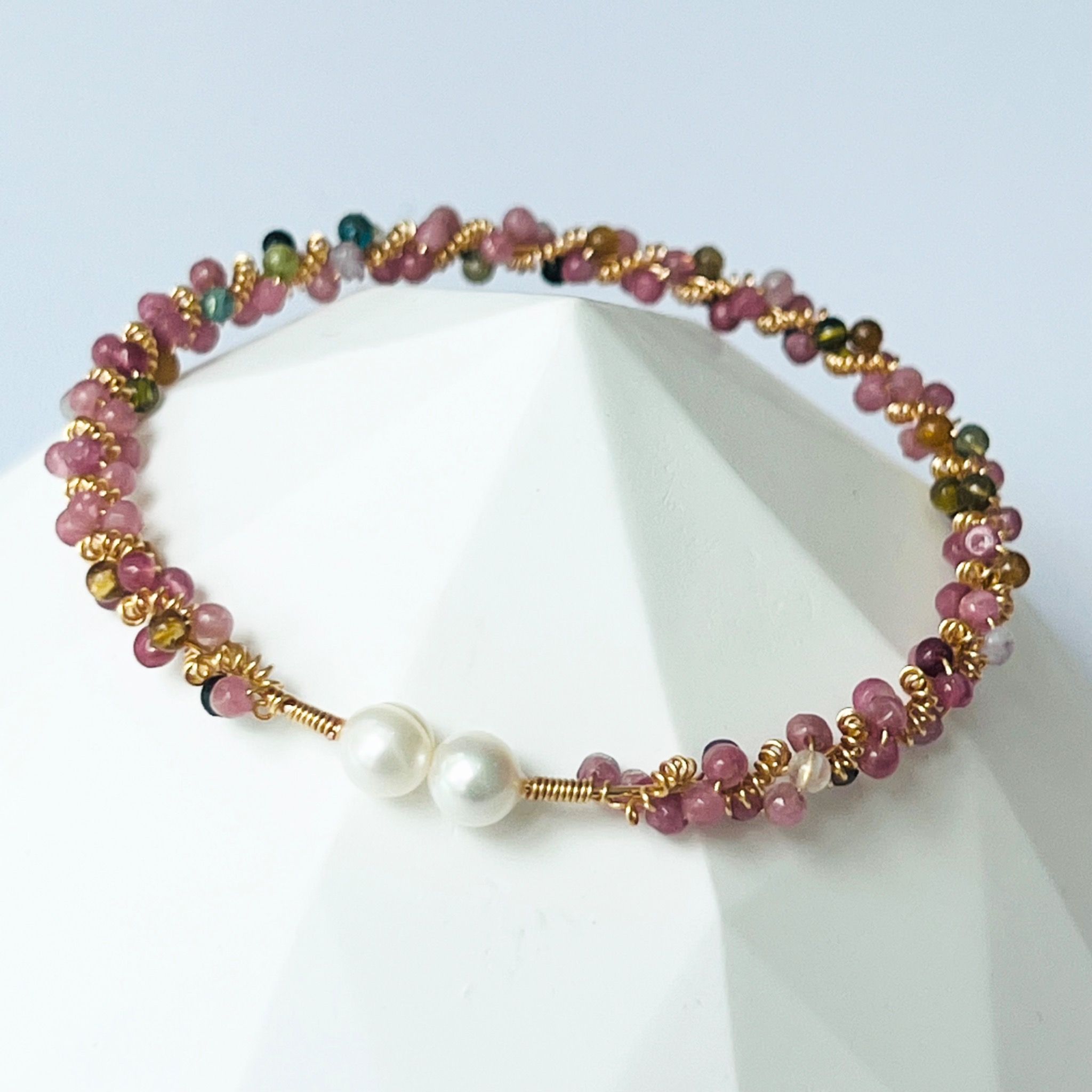 Vòng Tay Phong Thuỷ Cao Cấp - Đá Tourmaline Cầu Vòng & Ngọc Trai Thiên Nhiên