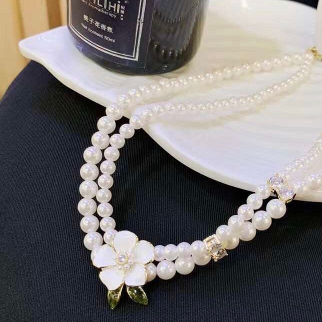 Dây Chuyền Ngắn - Choker Hoa Mai Chuỗi Ngọc Trai & Pha Lê (AN)