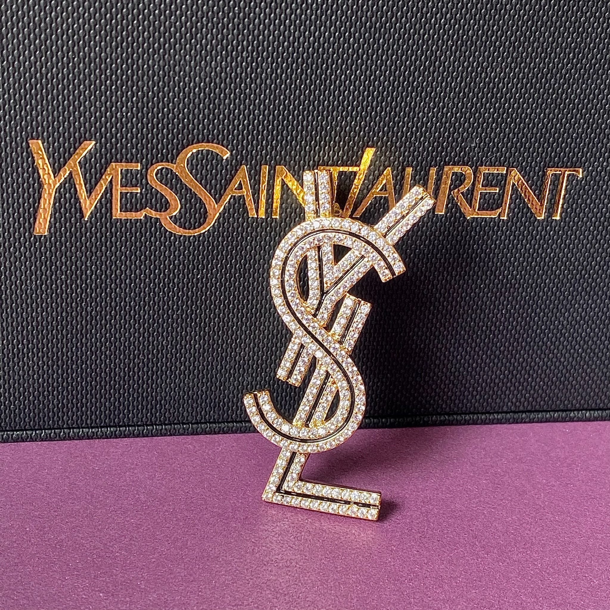 Cài Áo Nam, Nữ - YSL Màu Vàng Pha Lê Trắng (AE)