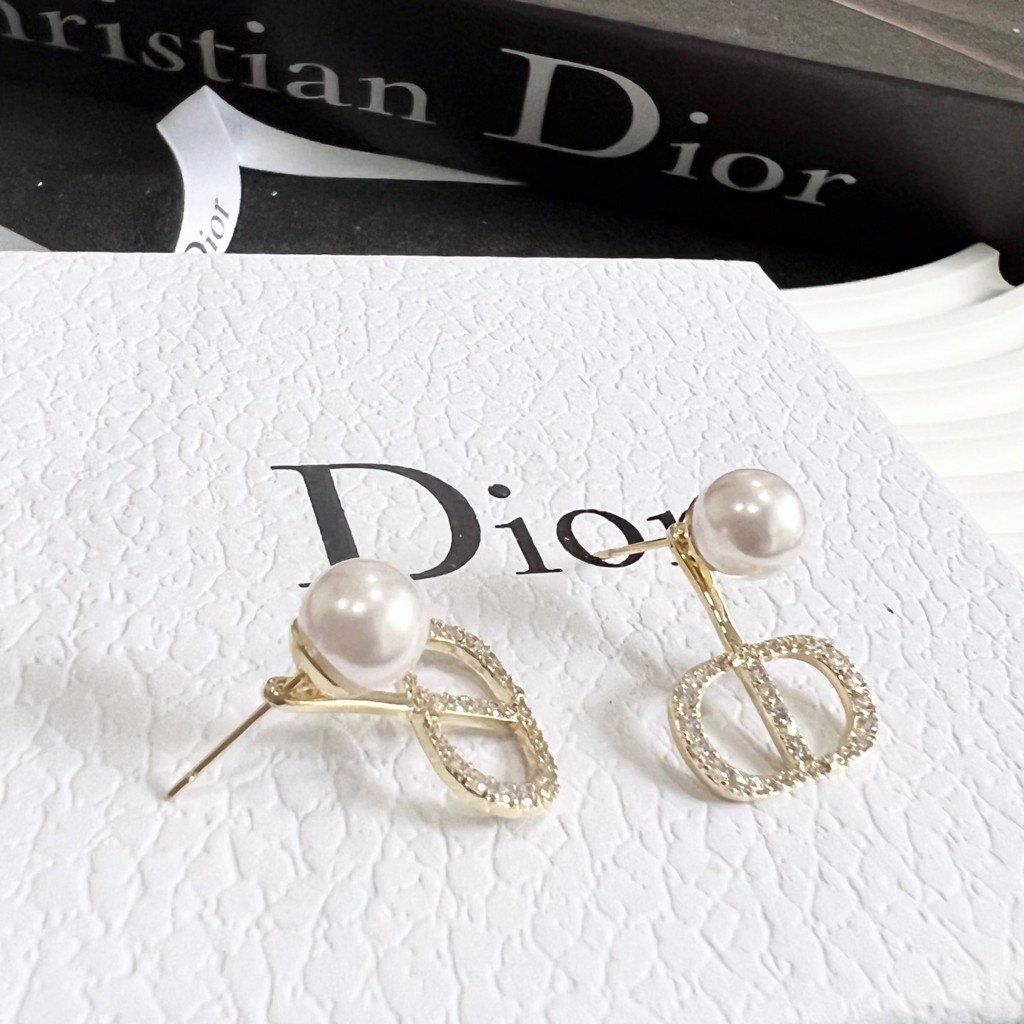 Bộ Trang Sức Dior Vàng - Vòng cổ Choker, Vòng Tay & Bông Tai Ngọc Trai, Pha Lê 3 Kiểu Đeo Quý Phái (AD)