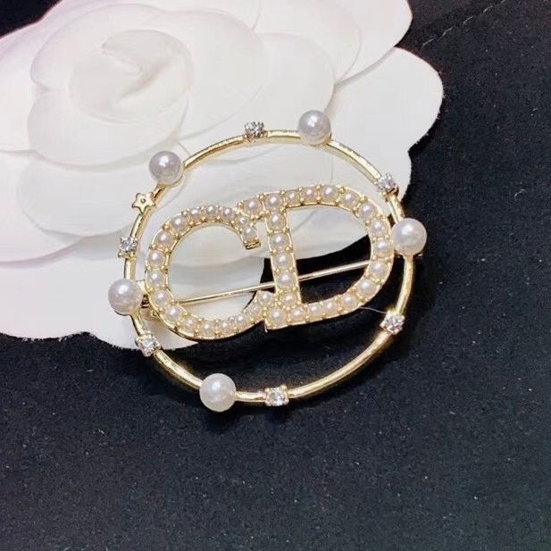 Cài Áo Nam, Nữ - Dior Màu Vàng Ngọc Trai & Pha Lê Trắng (BT)