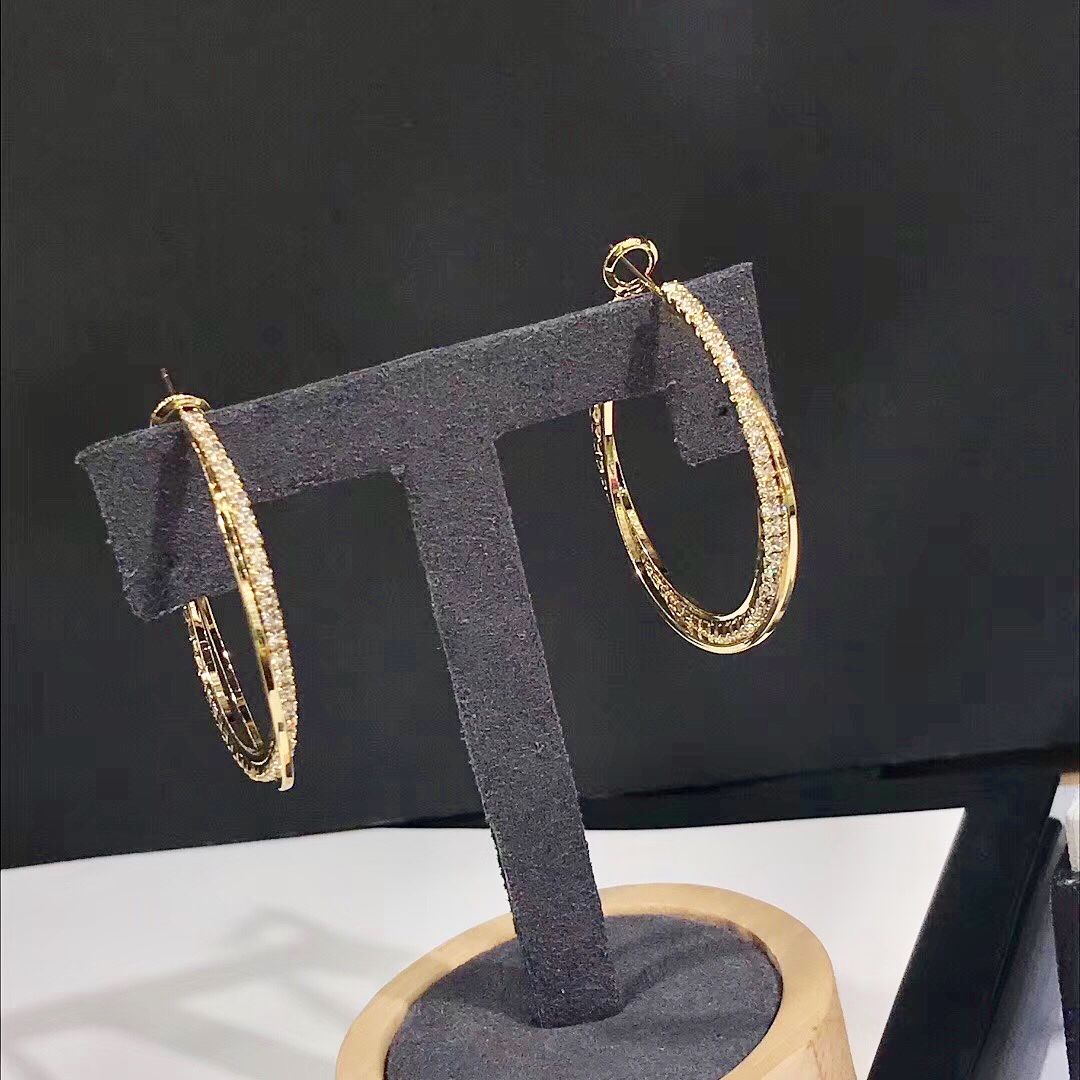 Bông Tai Khoen Tròn Màu Vàng 3,6cm Pha Lê Trắng (AK)