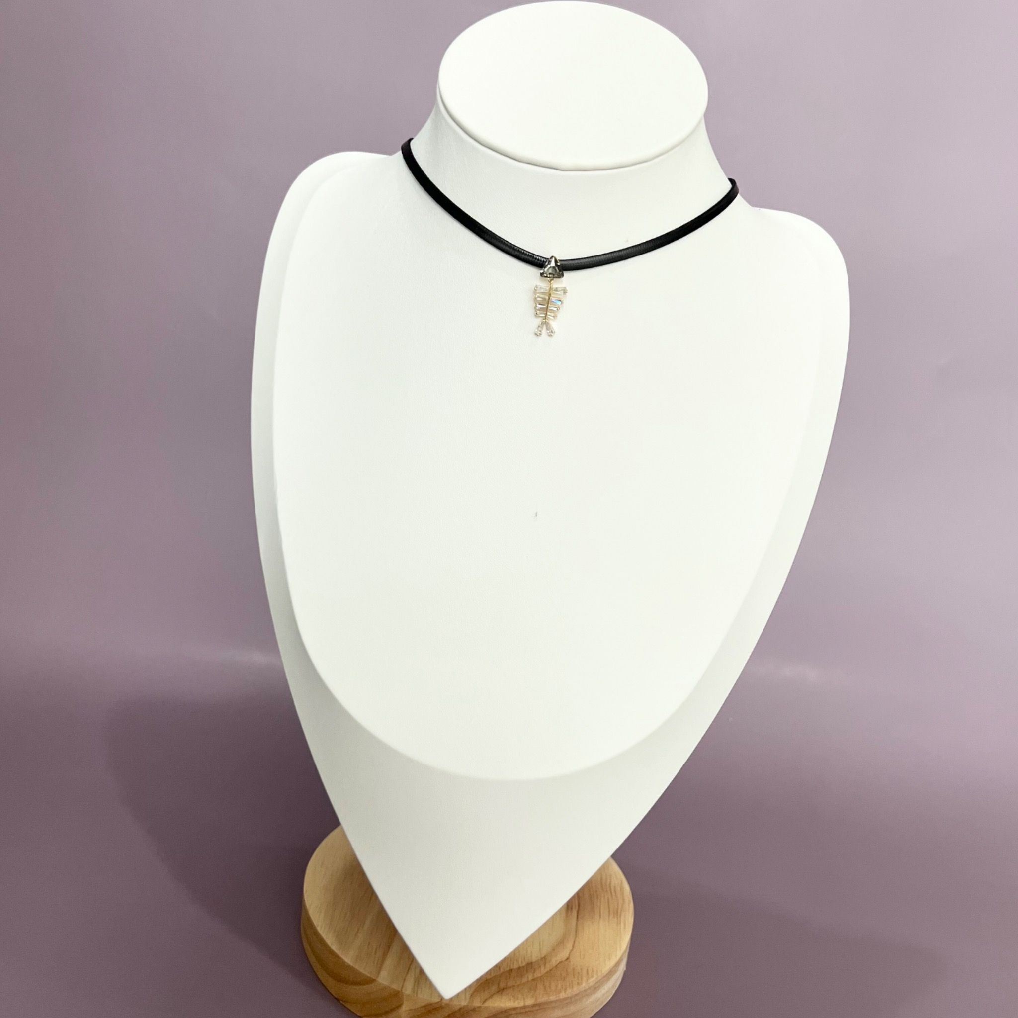 Dây Chuyền Ngắn - Choker Bộ Xương Cá Pha Lê Xanh Rêu & Trắng