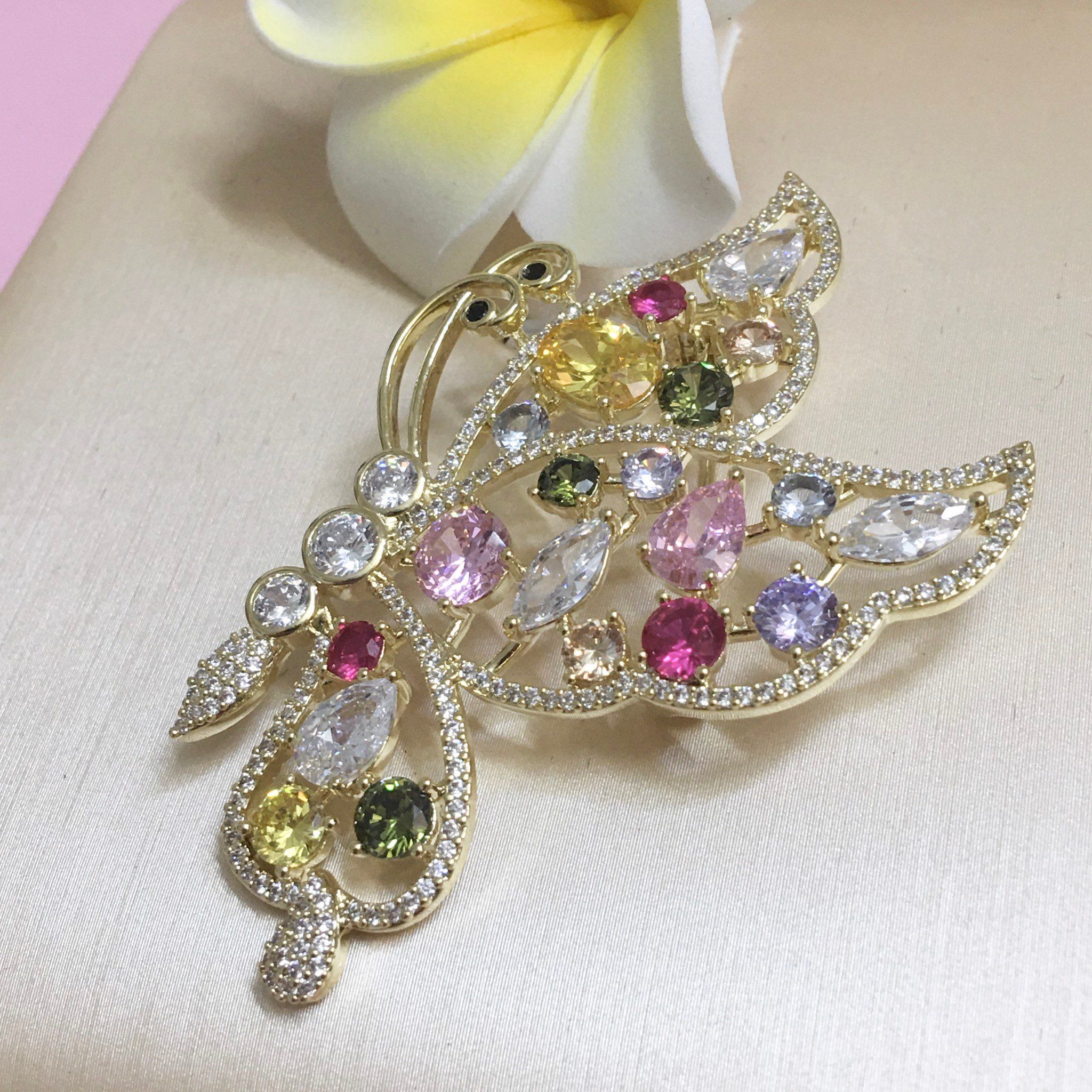 Cài Áo - Con Bướm Pha Lê Màu Kiêu Sa (AF)