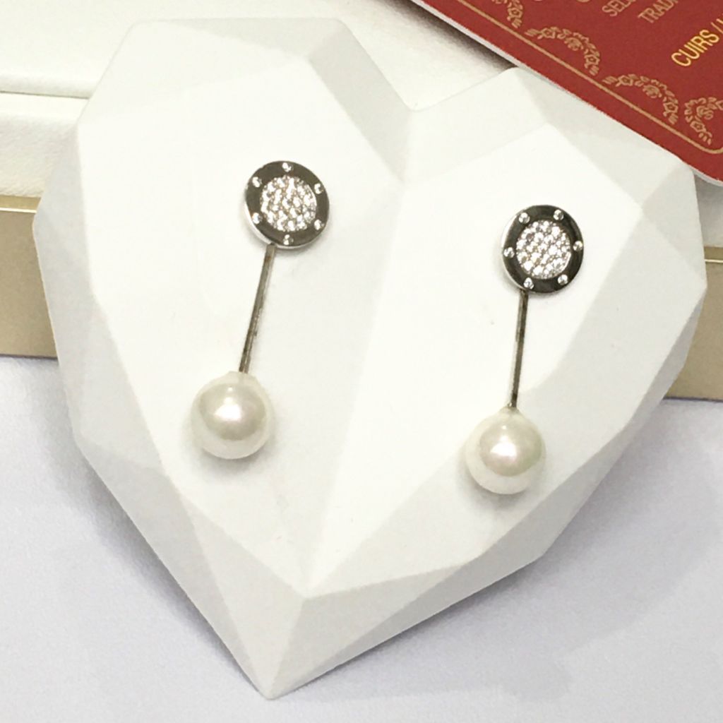 Bộ Trang Sức Bạc Cao Cấp - Cartier Ngọc Trai & Pha Lê Trắng