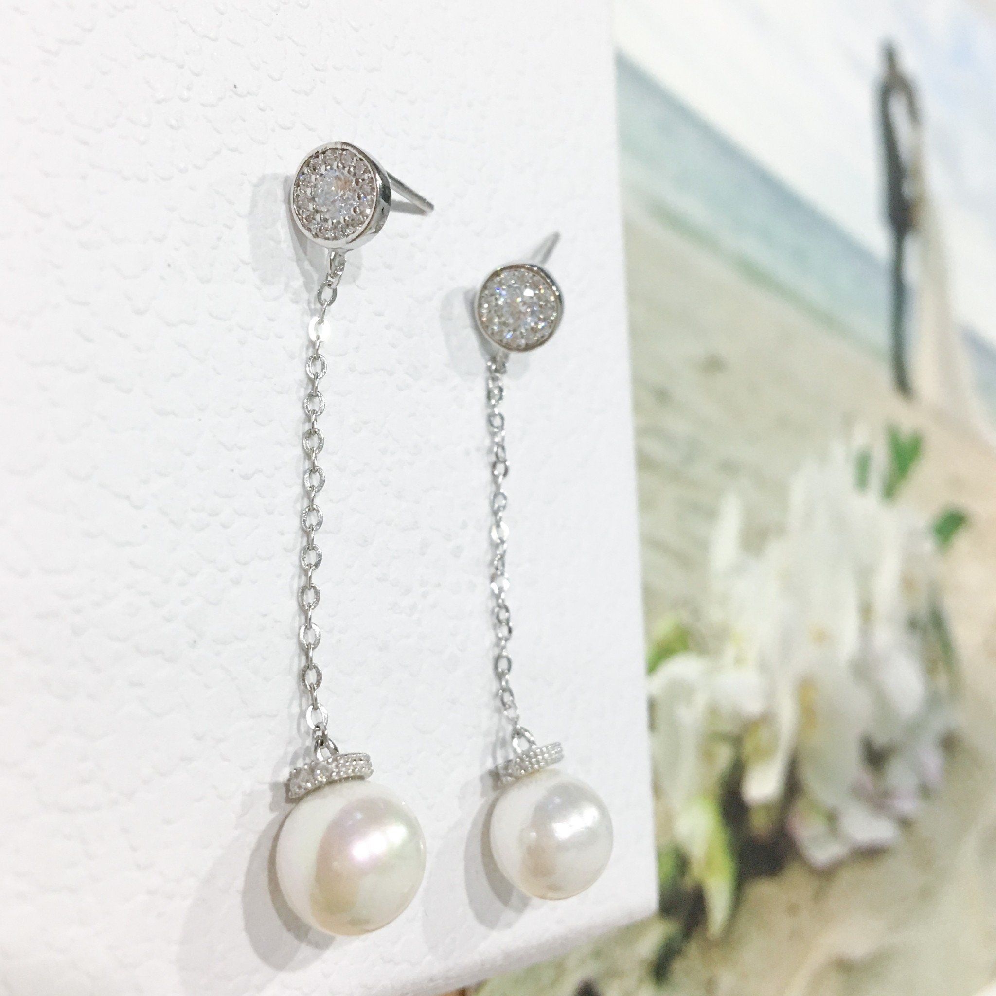 Bộ Trang Sức Bạc Cao Cấp - Vòng Tròn Ngọc Trai & Pha Lê Trắng (AD)