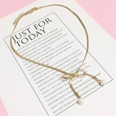 Dây Chuyền Ngắn - Choker Nơ Vàng Ngọc Trai (AB)