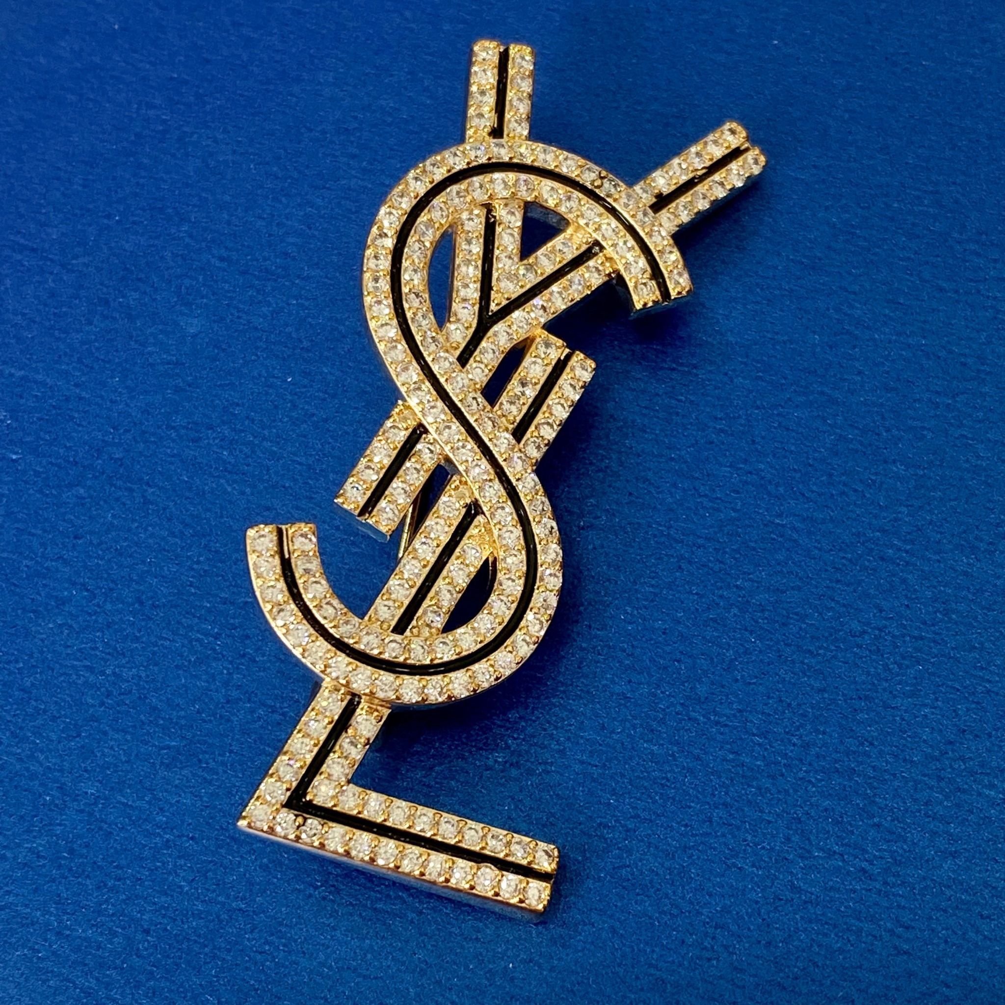 Cài Áo Nam, Nữ - YSL Màu Vàng Pha Lê Trắng (AE)