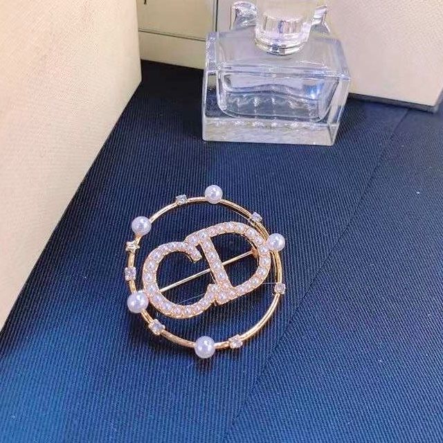 Cài Áo Nam, Nữ - Dior Màu Vàng Ngọc Trai & Pha Lê Trắng (BT)