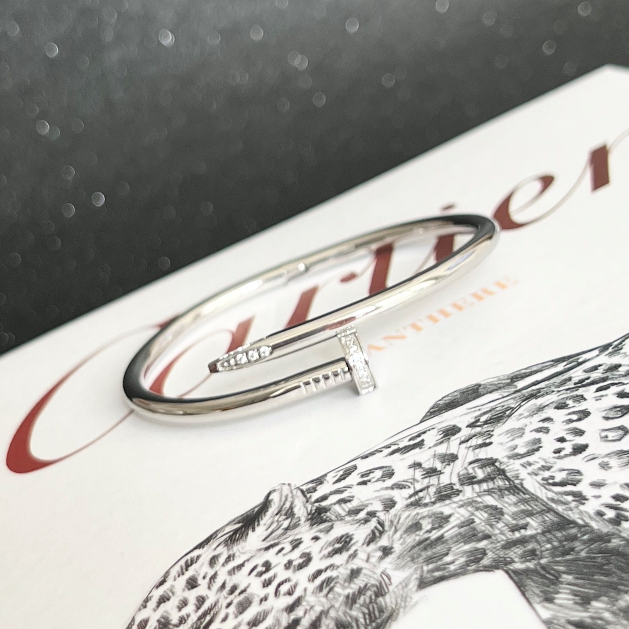 Bộ Trang Sức Cây Đinh Cartier Titan Cao Cấp - Vòng Tay & Nhẫn Màu Trắng Pha Lê (AC)