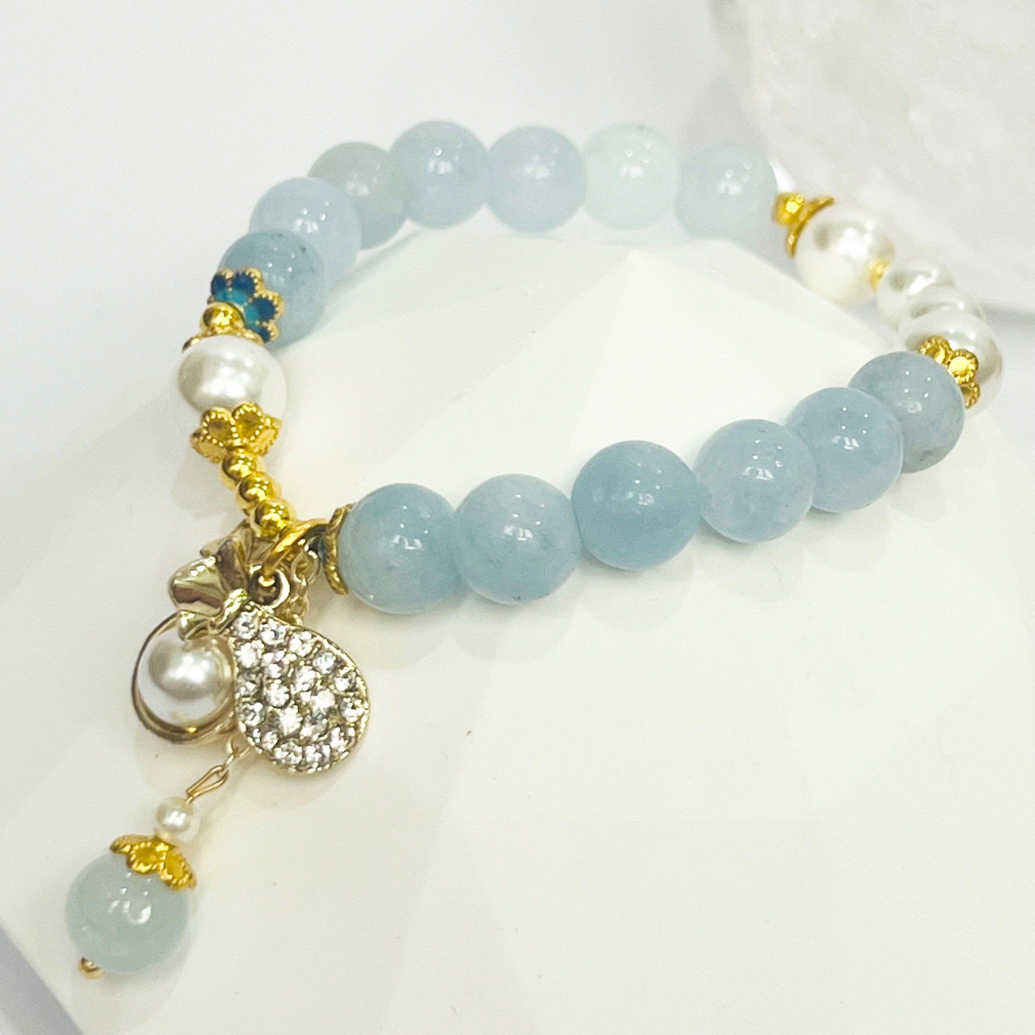 Vòng Tay Phong Thuỷ Cao Cấp - Túi Tiền May Mắn Đá Aquamarine