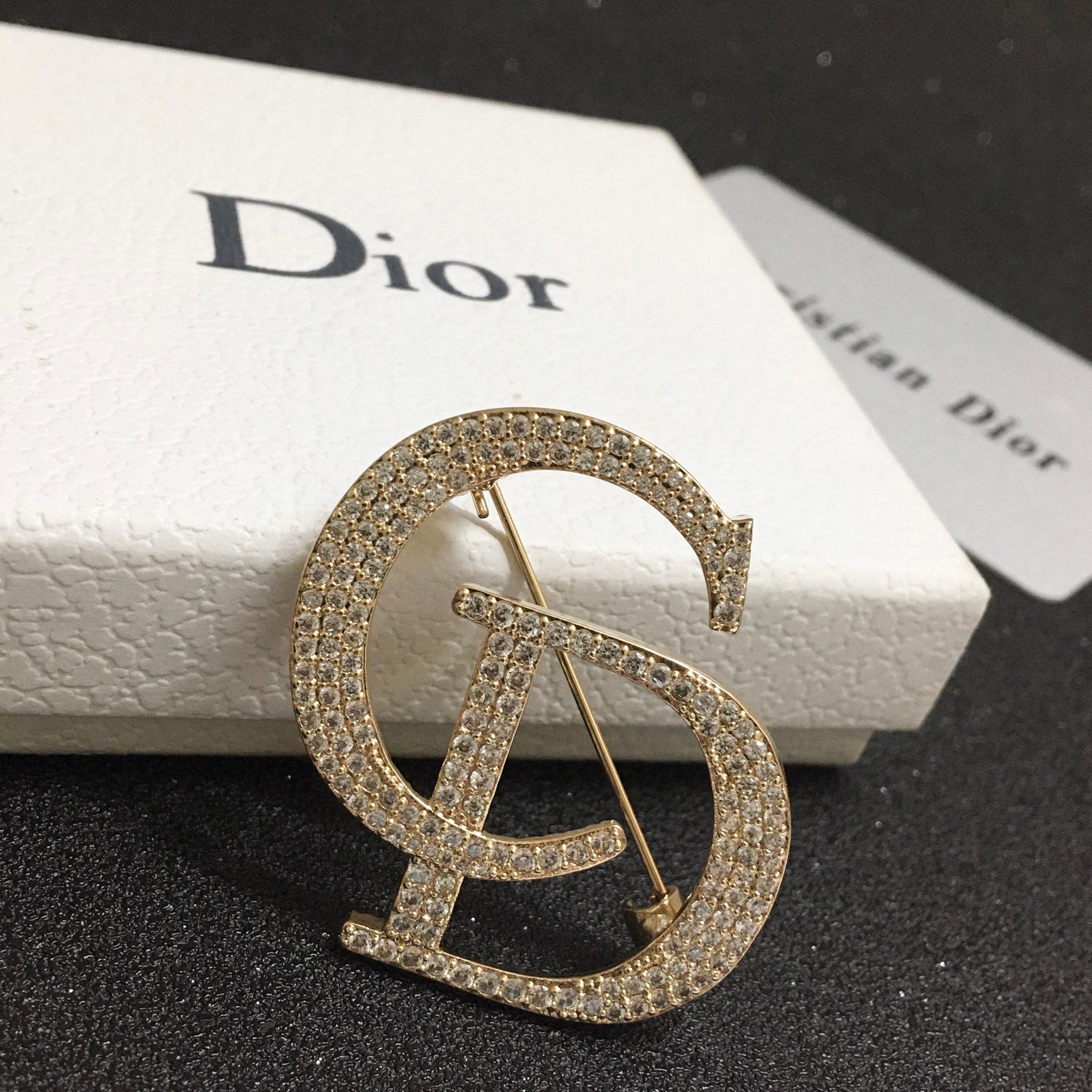 Cài Áo Nam, Nữ - Dior Màu Vàng Hồng Pha Lê Trắng (AG)
