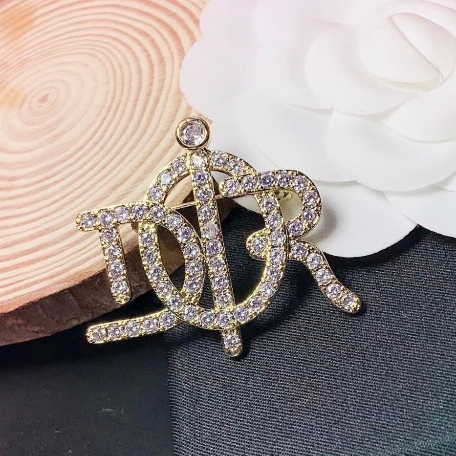 Cài Áo Nam, Nữ - Dior Màu Vàng Pha Lê Trắng (AV)