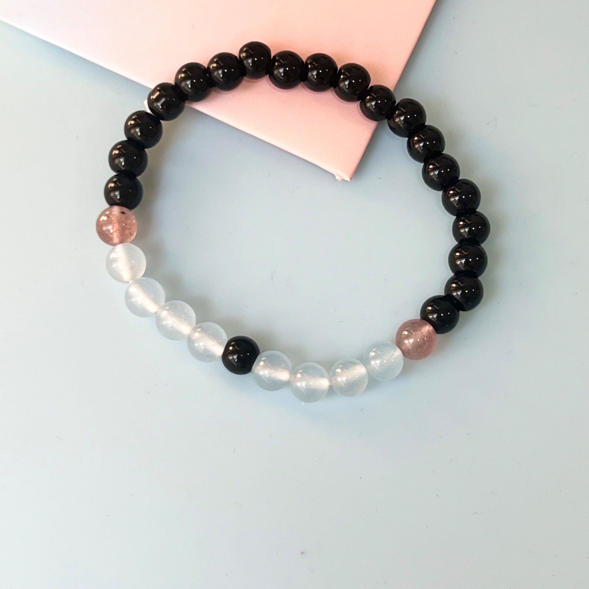 Vòng Tay Phong Thuỷ Cao Cấp - Đá Aquamarine, Đá Obsidian & Đá Thạch Anh Dâu Tây