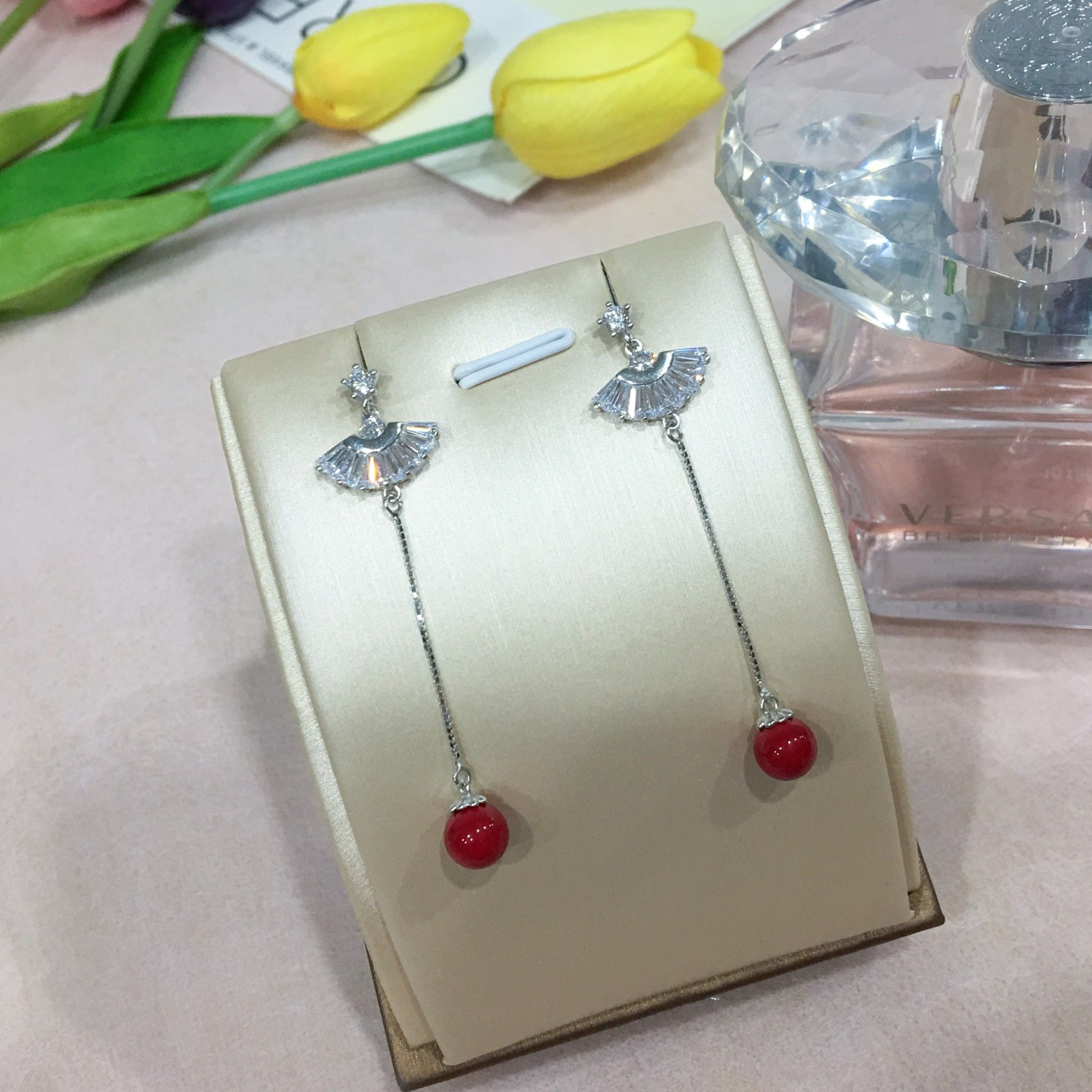 BÔNG TAI BẠC CAO CẤP - CÁNH QUẠT PHA LÊ (AB)