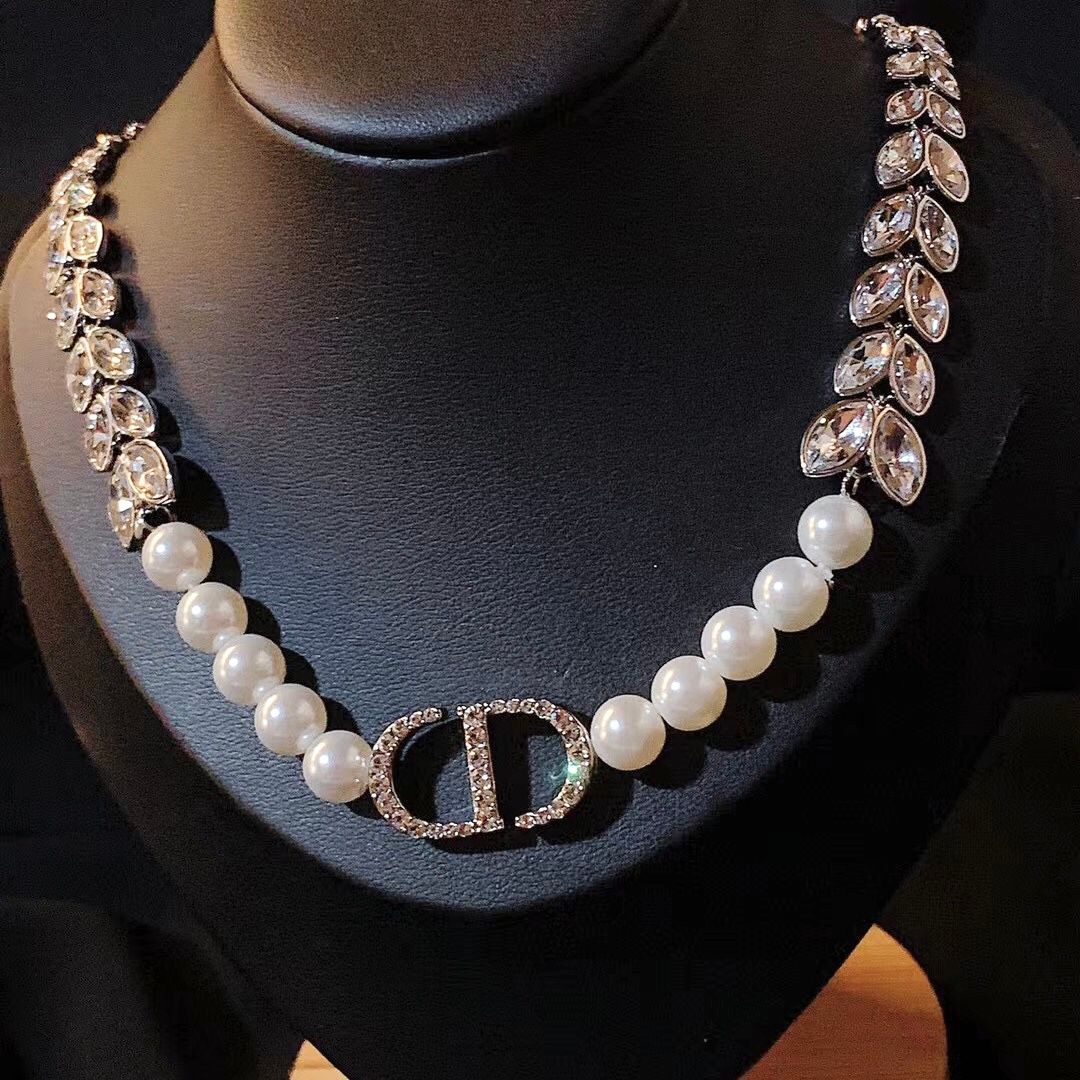 Dây Chuyền Ngắn - Di.oor Choker Màu Trắng Ngọc Trai & Pha Lê Màu Trắng Quý Phái (AH)