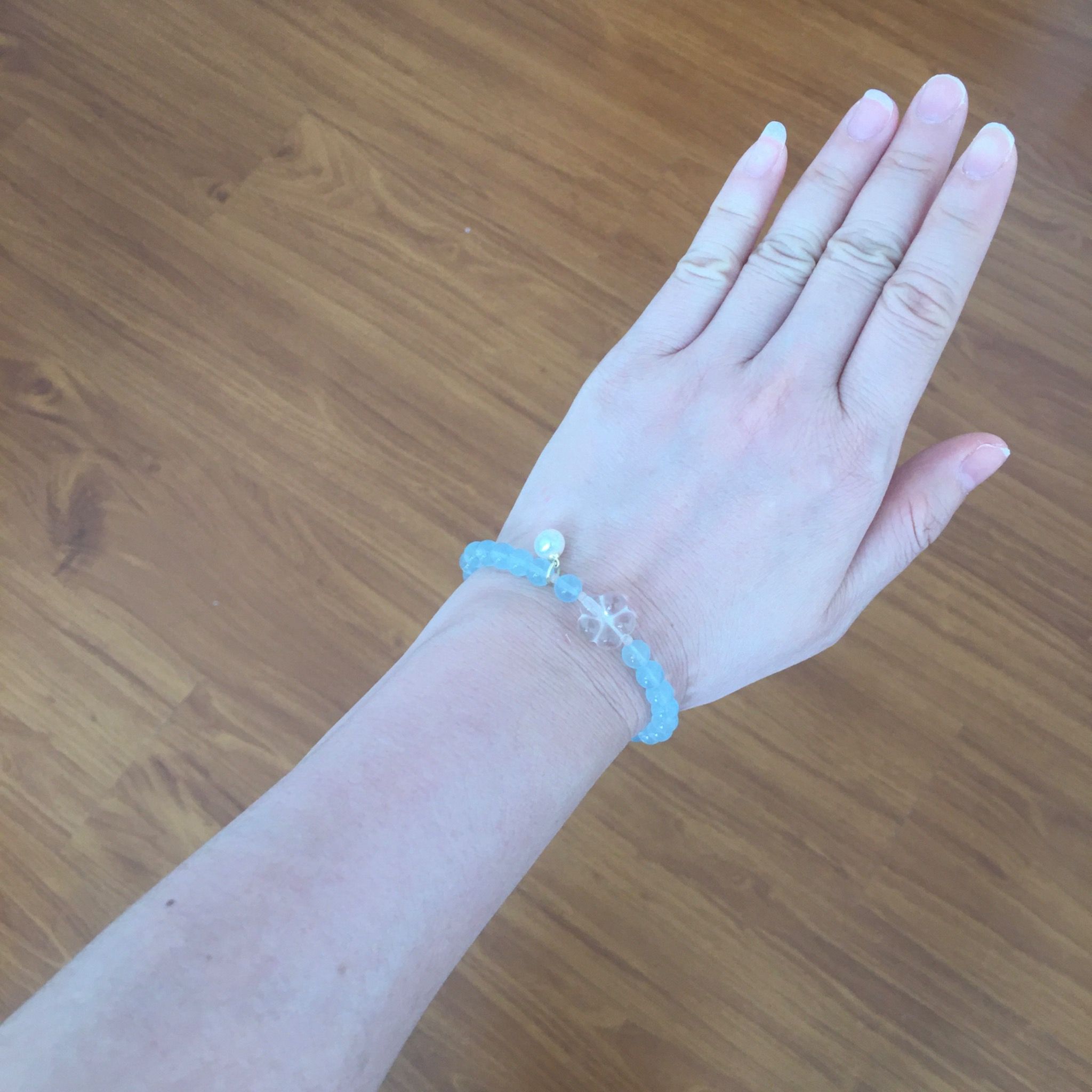 Vòng Tay Phong Thuỷ Cao Cấp - Hoa Mai Đá Thạch Anh Trắng, Ngọc Trai Nước Ngọt & Đá Aquamarine Thiên Nhiên Tinh Tế