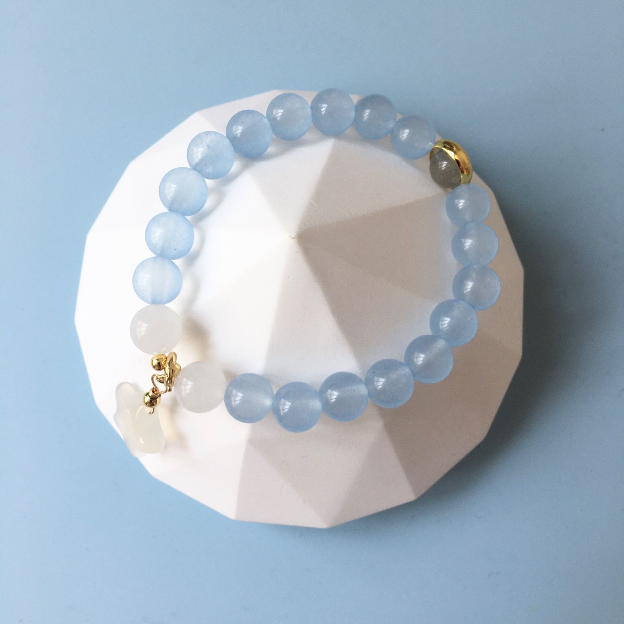 Vòng Tay Phong Thuỷ Cao Cấp - Ngôi Sao Đá Mặt Trăng & Đá Aquamarine Thiên Nhiên