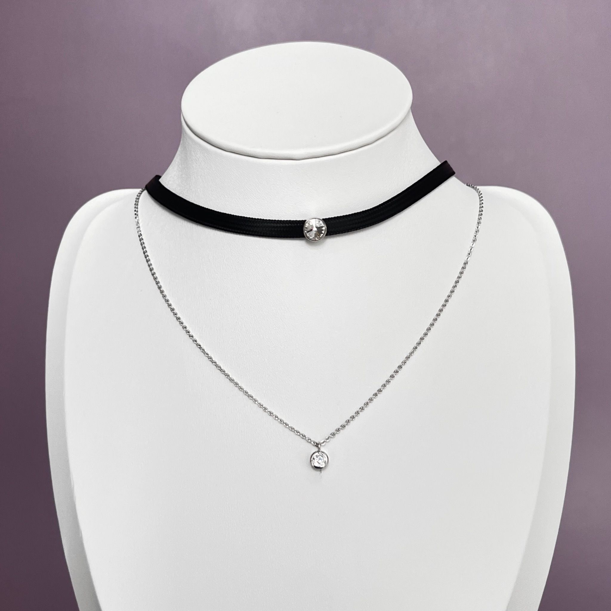 Dây Chuyền Ngắn - Choker 2 Tầng Pha Lê (AL)