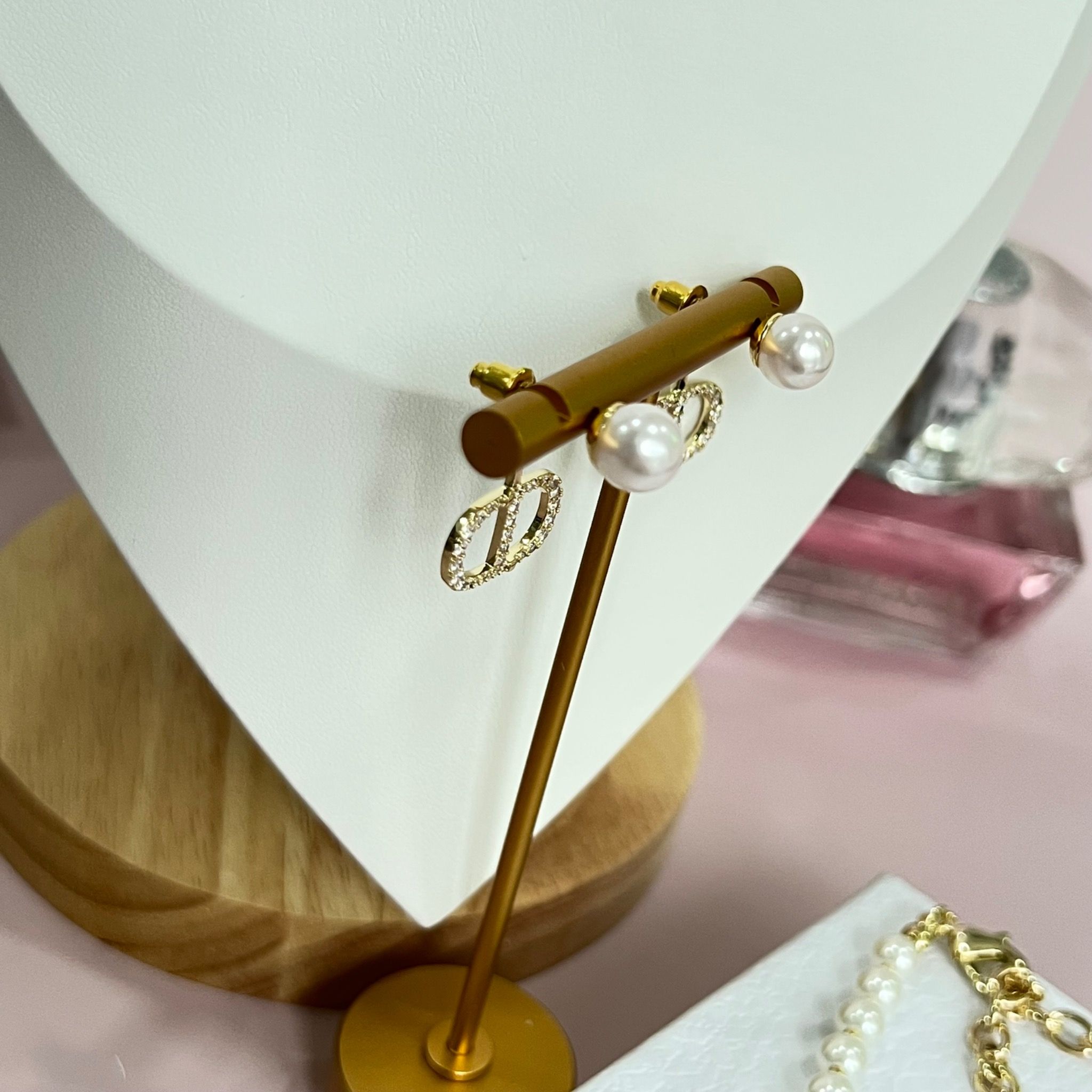 Bông Tai Dior Màu Vàng Ngọc Trai & Pha Lê Trắng (AN) - Có 3 Kiểu Đeo