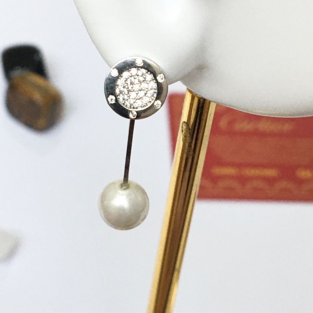 Bộ Trang Sức Bạc Cao Cấp - Cartier Ngọc Trai & Pha Lê Trắng