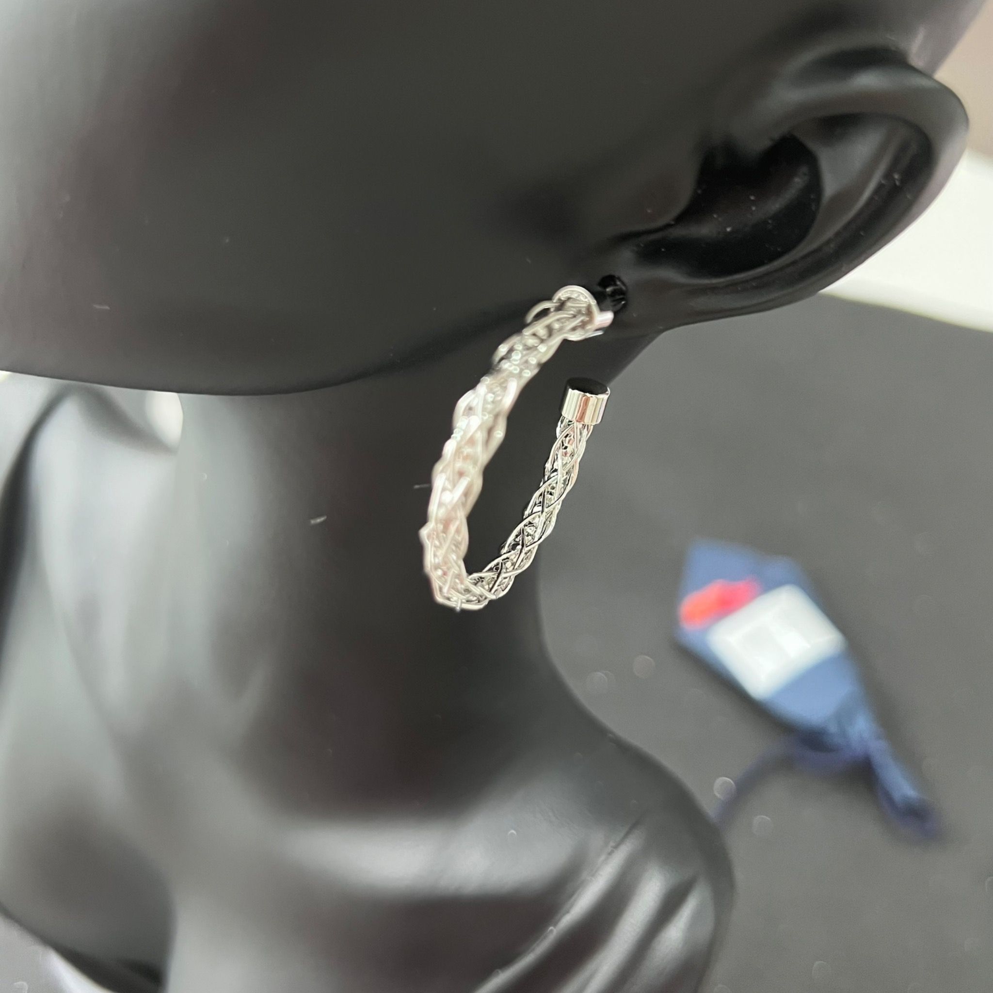 Bông Tai Khoen Tròn Lưới Màu Trắng 3,5cm (BN)