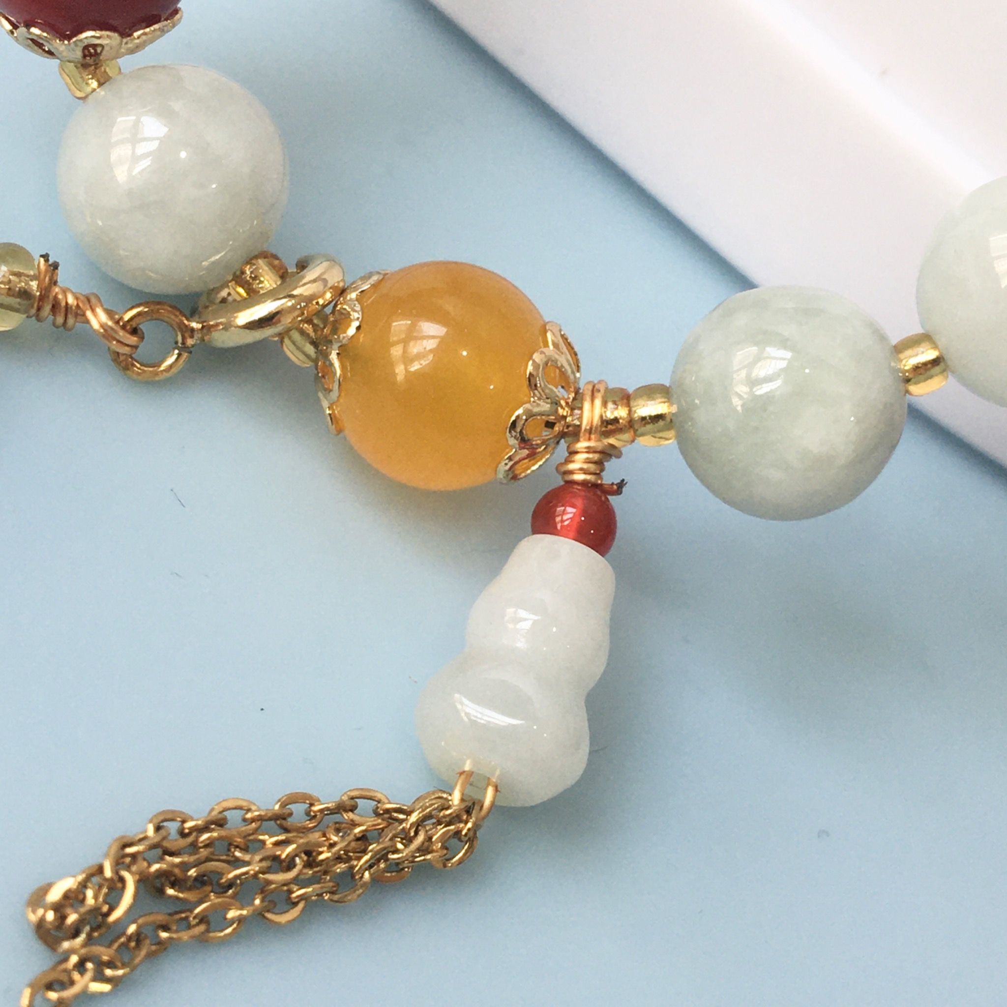 Vòng Tay Phong Thuỷ Cao Cấp - Hồ Lô & Đồng Tiền Đá Cẩm Thạch Thiên Nhiên Quý Phái
