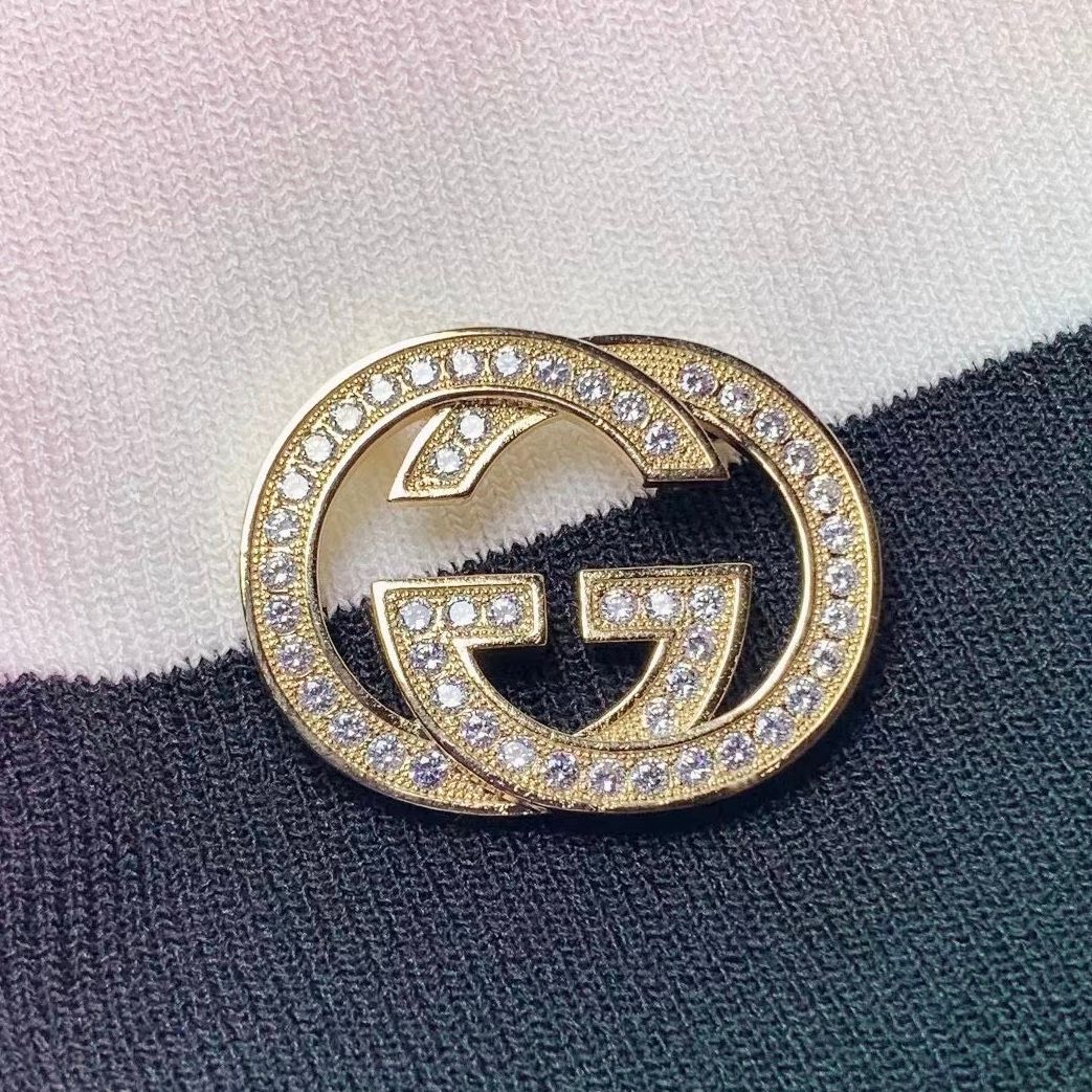 Cài Áo Nam, Nữ - Gucci Màu Vàng Pha Lê Trắng (AF)