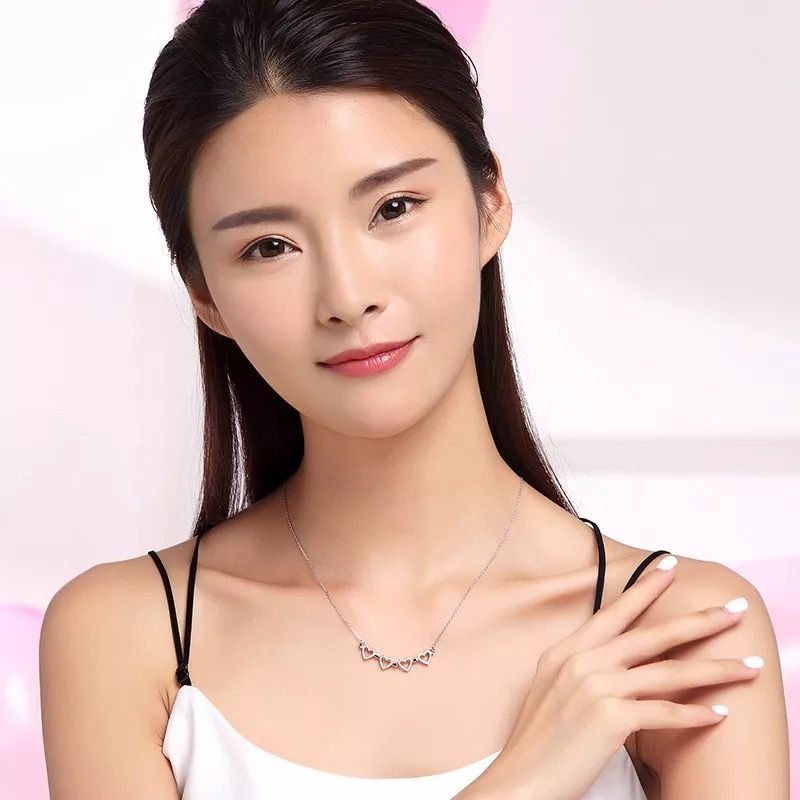 DÂY CHUYỀN BẠC CAO CẤP - 4 TRÁI TIM PHA LÊ AB ( 2 KIỂU ĐEO )
