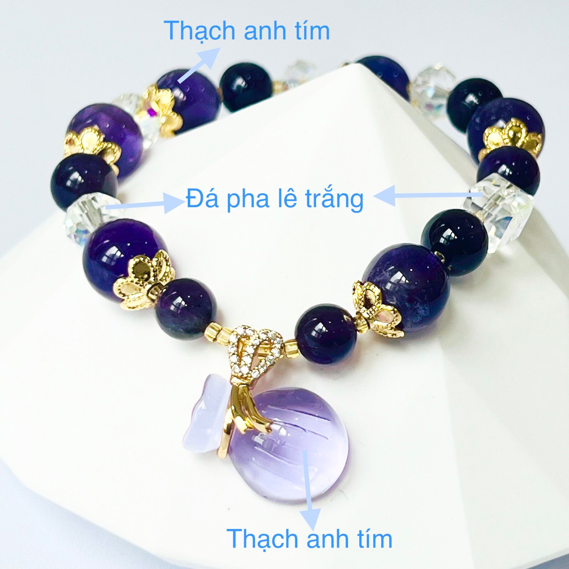 Vòng Tay Phong Thuỷ Cao Cấp - Túi Tiền May Mắn Đá Thạch Anh Tím