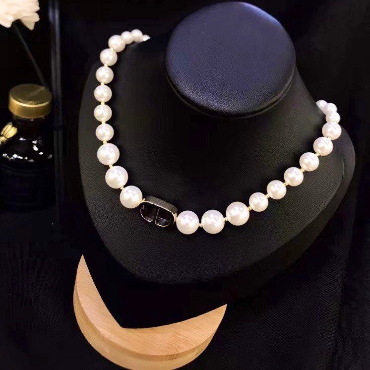 Bộ Trang Sức Dior Vàng - Vòng cổ Choker, Vòng Tay & Bông Tai Ngọc Trai, Pha Lê 3 Kiểu Đeo Quý Phái (AD)